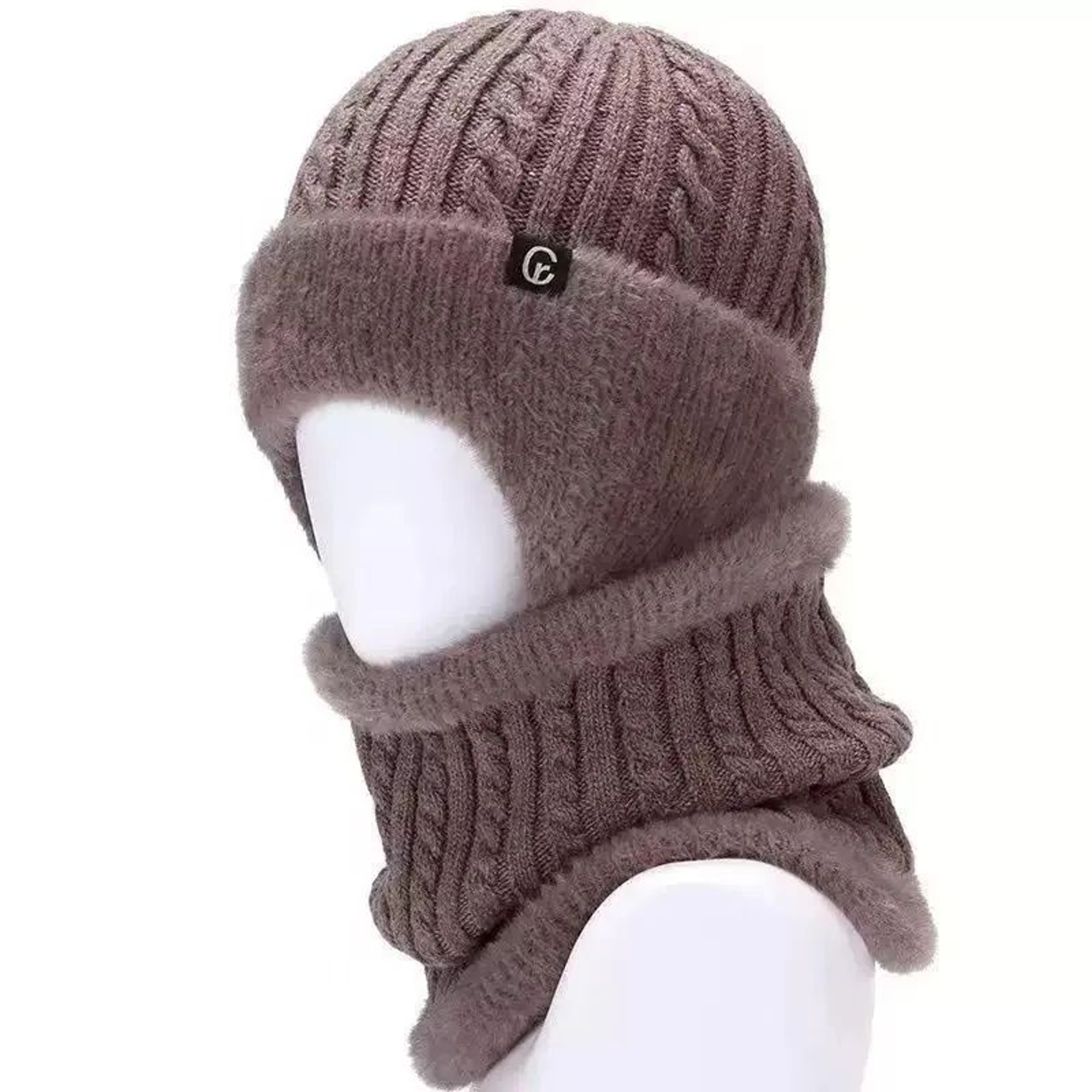 Mens Winter Hat With Visor Faux Fur Lined Knitted Bomber Cap With Earflaps 12