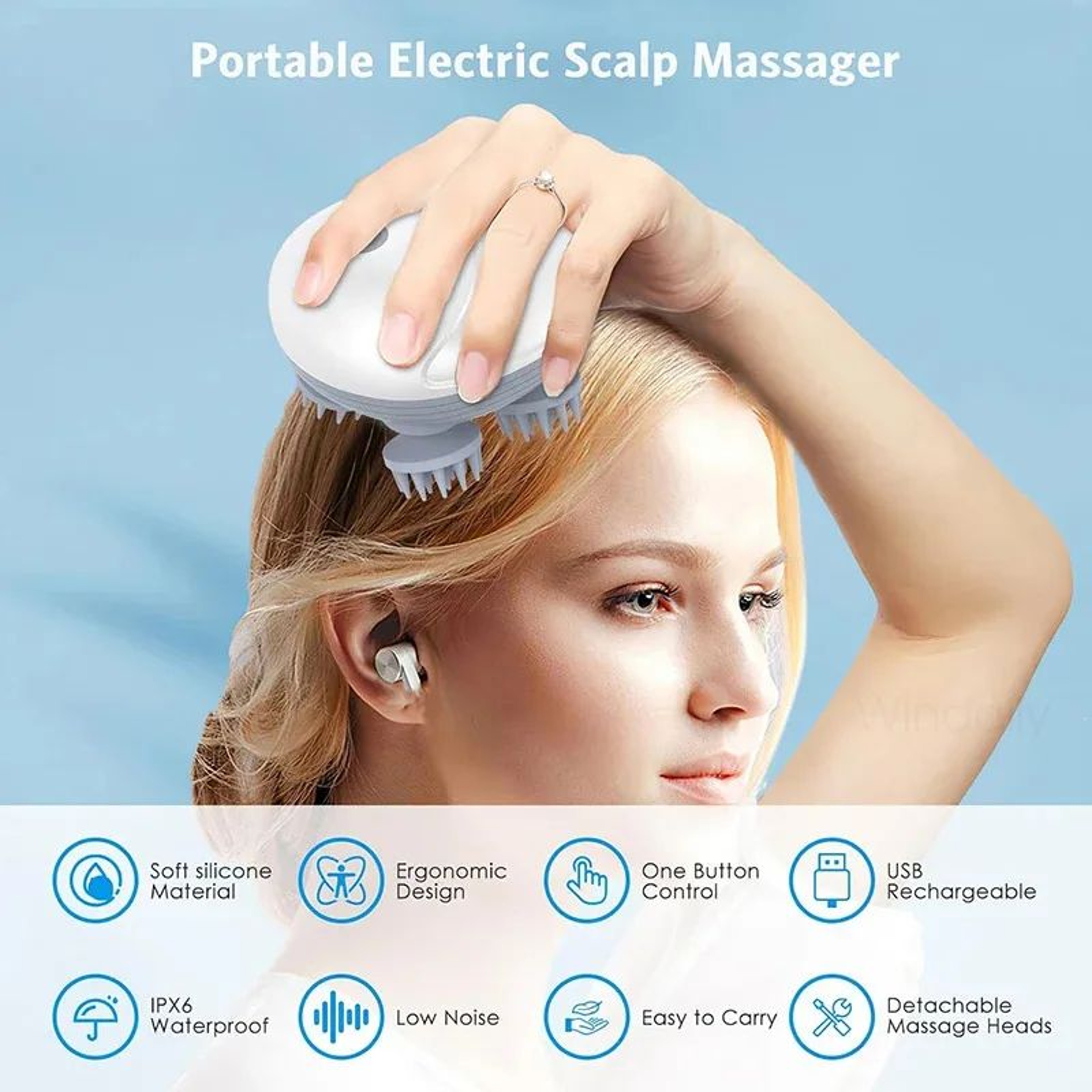 Electric Scalp  Body Massager With Deep Kneading Nodes Cordless StressRelief Head Massager 3