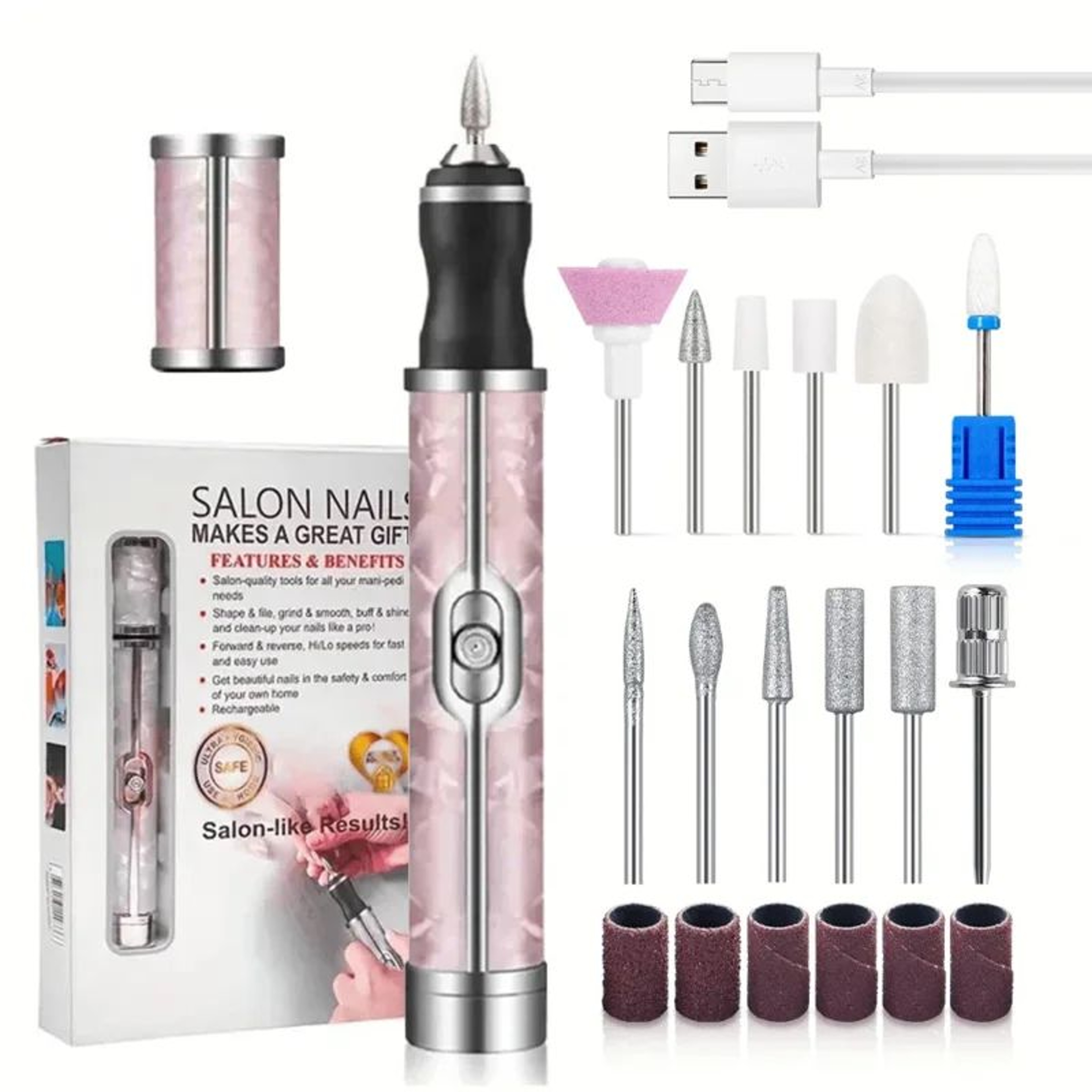 SalonSmooth Portable Nail Polisher Pen 5in1 Electric Nail Drill With Nail Drill Bits 1