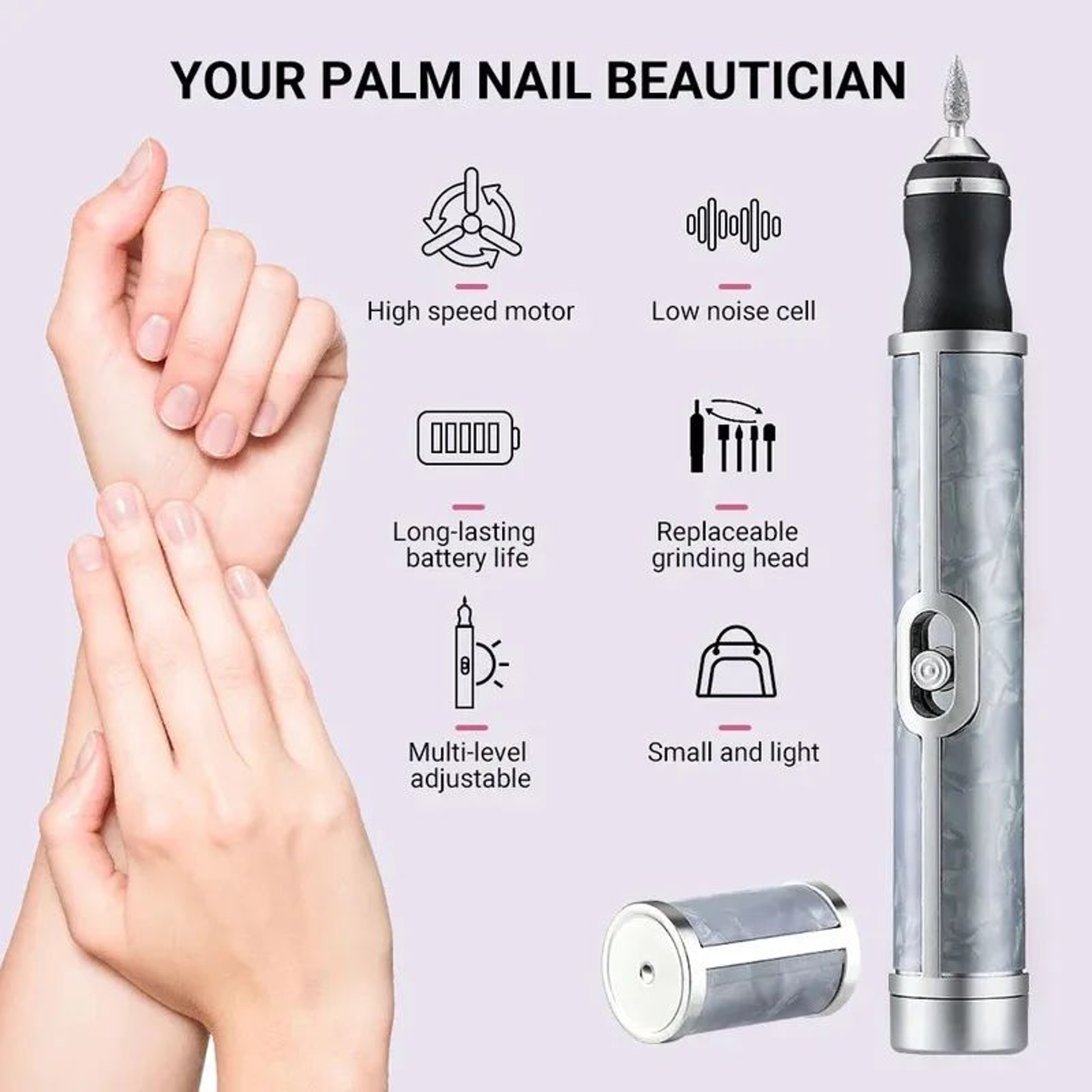 SalonSmooth Portable Nail Polisher Pen 5in1 Electric Nail Drill With Nail Drill Bits 3