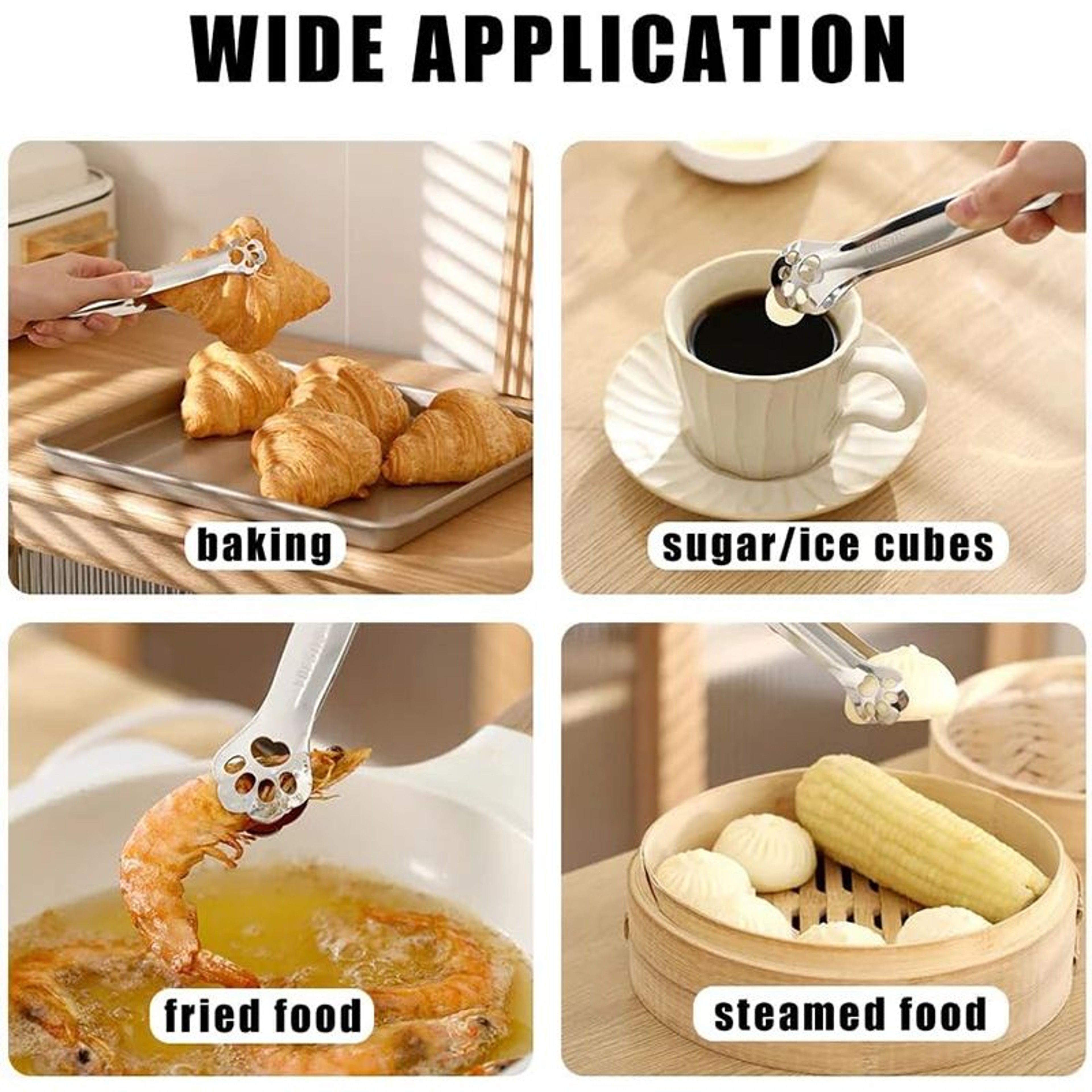 Cat Paw 304 Stainless Steel Food Tongs NonSlip Mini Kitchen Serving Tongs For BBQ Salad Ice  Snacks 4