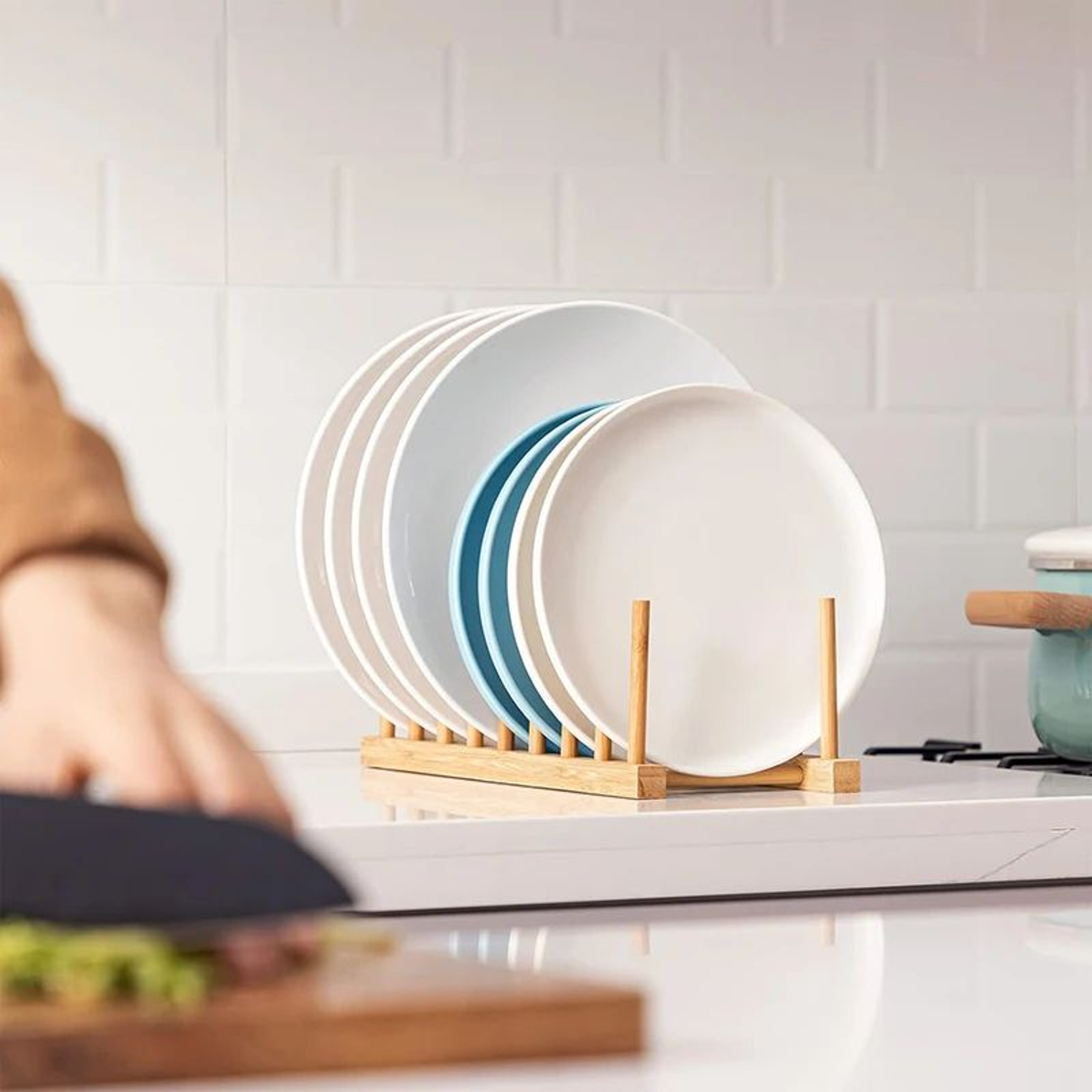 Bamboo Dish Drying Rack Organizer  Plate Drying Rack With Cup  Pan Lid Holder 3