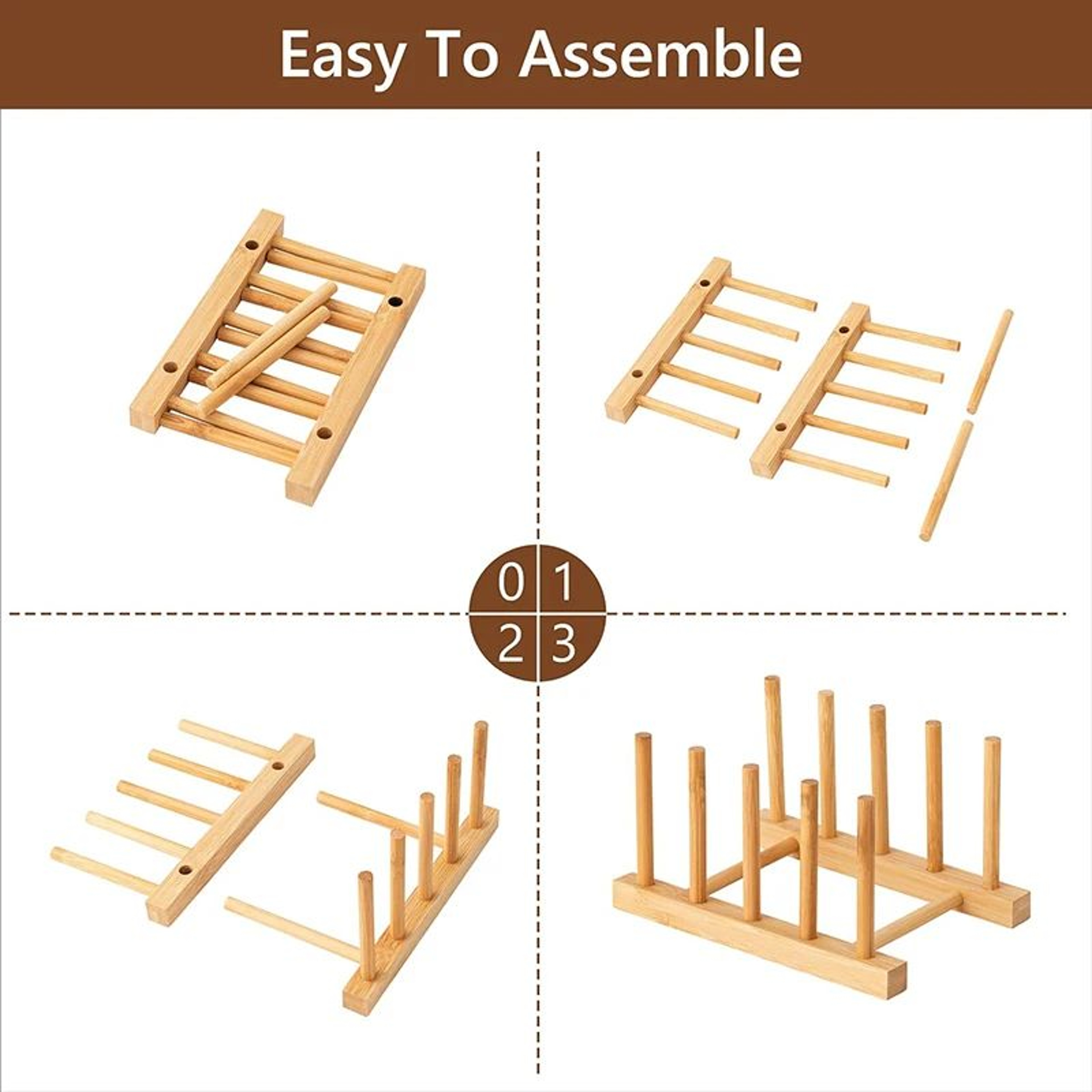 Bamboo Dish Drying Rack Organizer  Plate Drying Rack With Cup  Pan Lid Holder 5