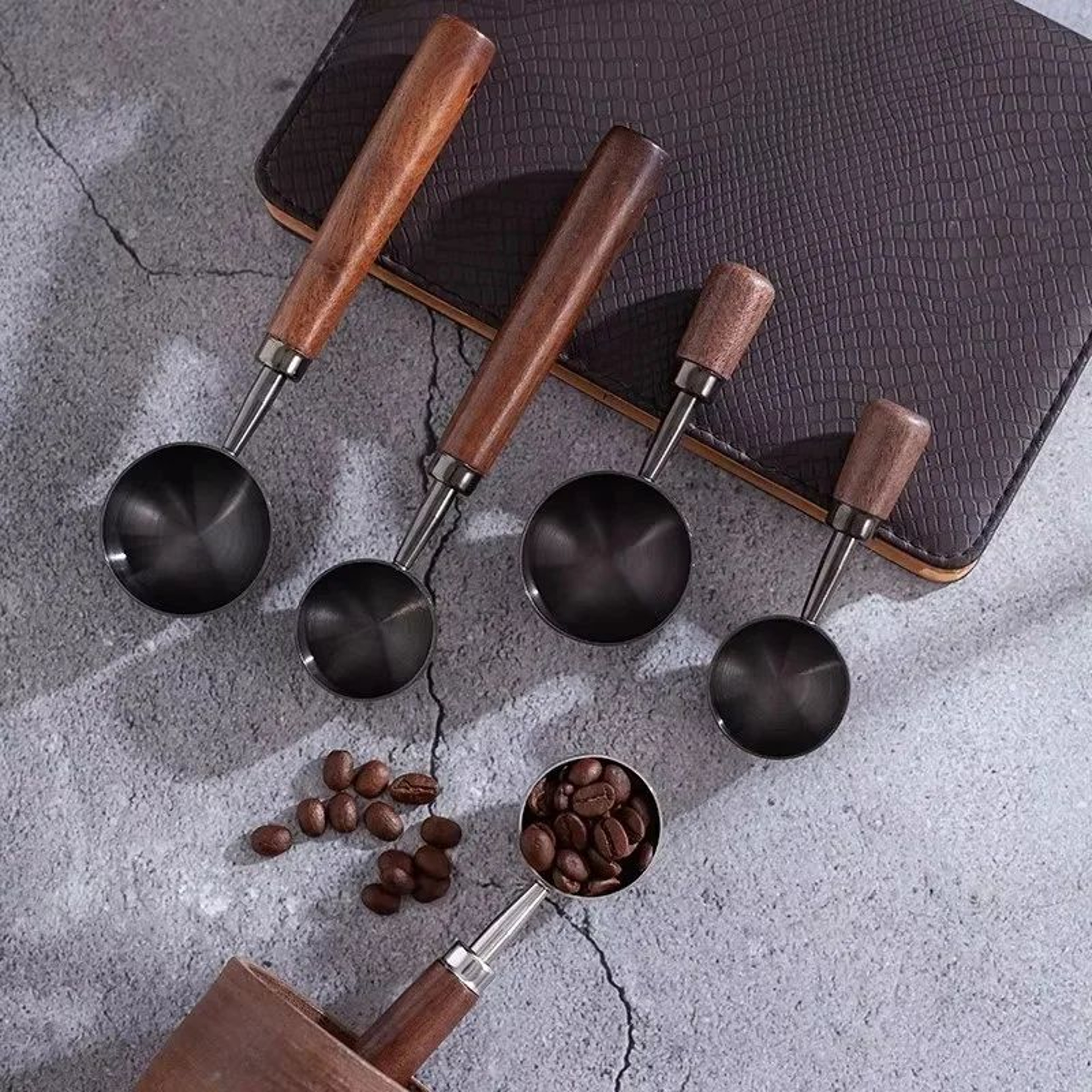 Wooden Handle Stainless Steel Coffee Scoop 15ml30ml  Coffee  Baking Measuring Spoon 3