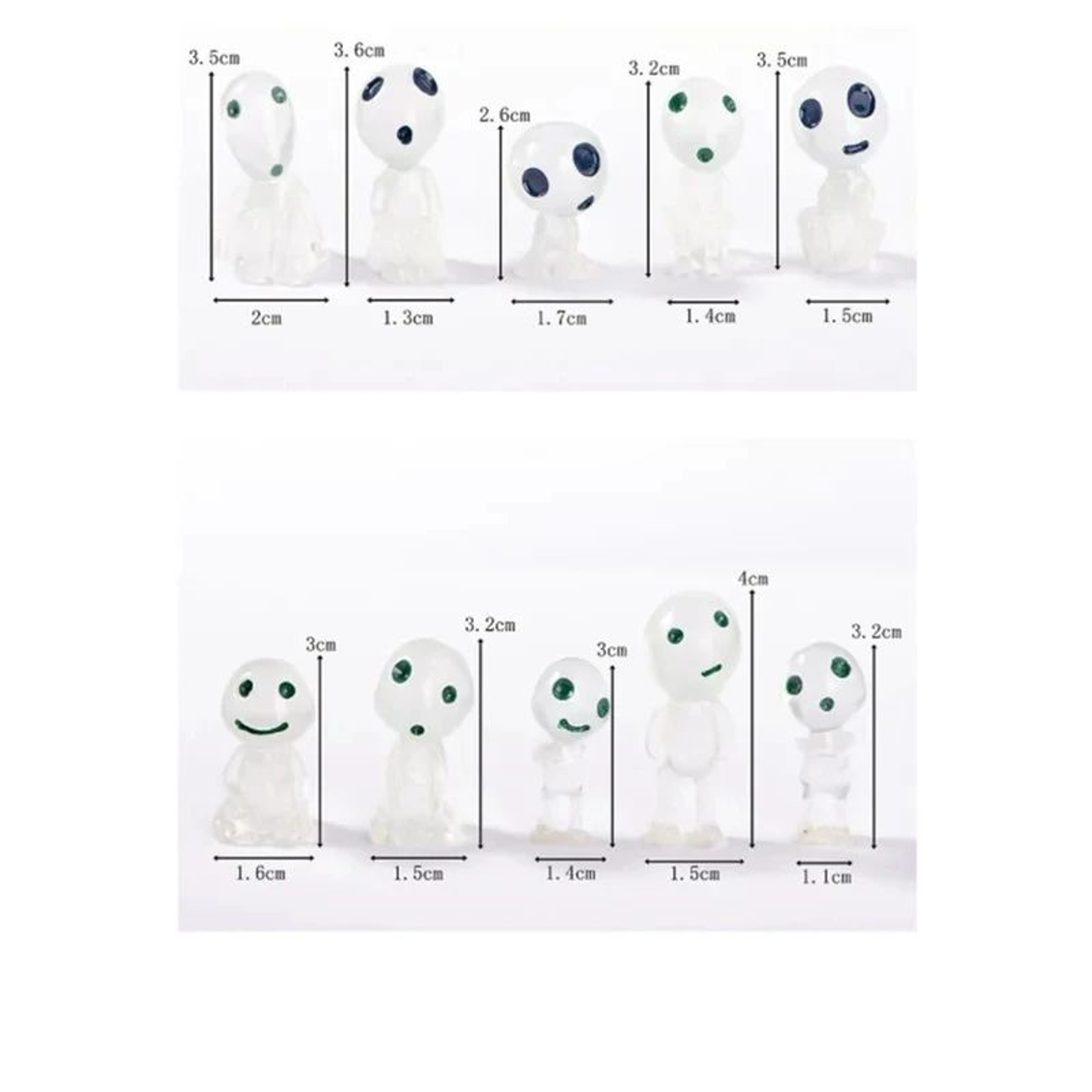 GlowintheDark Kodama Mini Figures 10Piece Set For Aquarium Tank Decor  Fairy Gardens 4