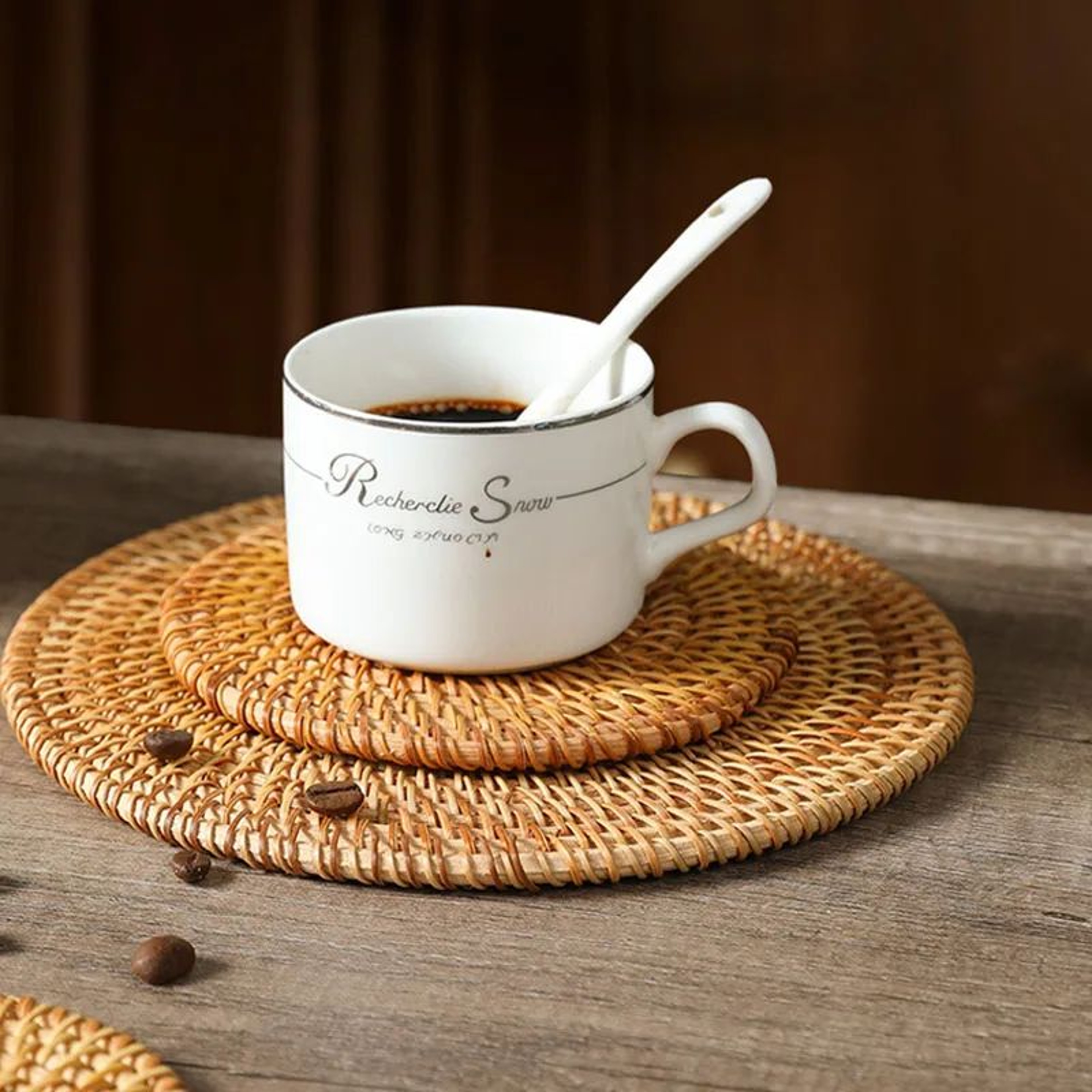 Handwoven Rattan Coaster  Heat Resistant Trivet Pad For Mugs And Hot Pots 5