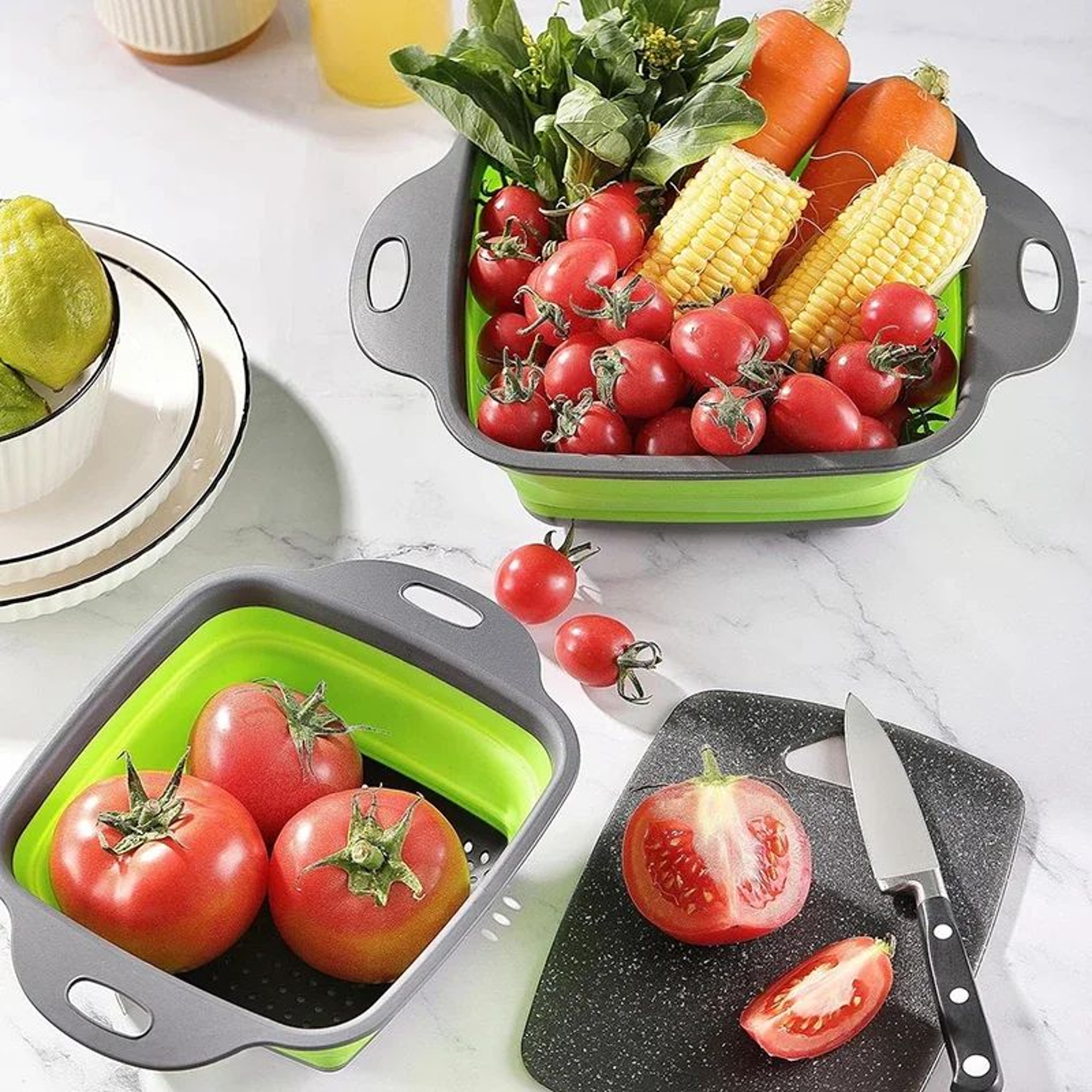 Foldable Silicone Drain Basket  Collapsible Fruit  Vegetable Washing Colander 5