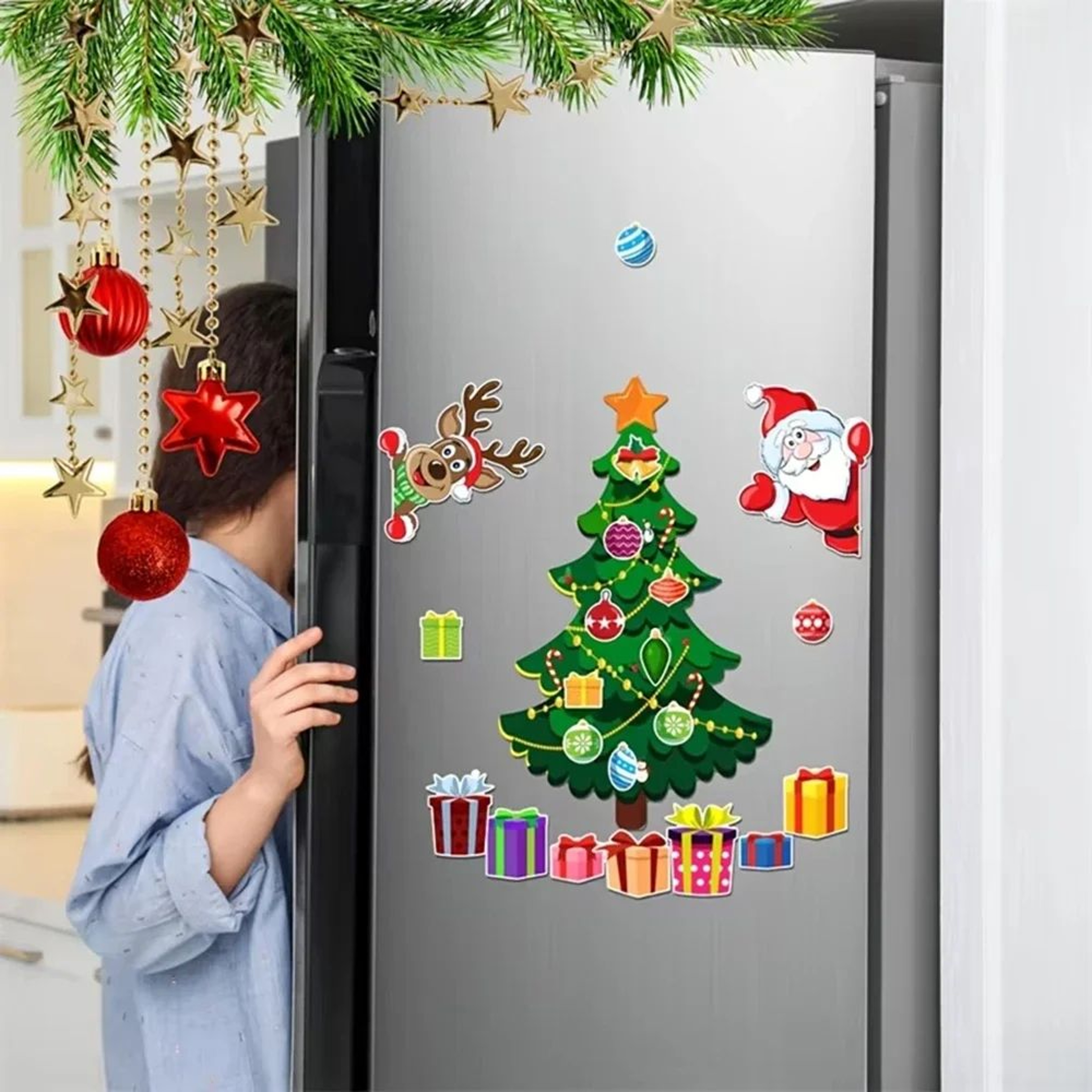 Magnetic Christmas Tree Fridge Decor Set  Christmas Fridge Magnets With Santa  Reindeer For Refrige 1