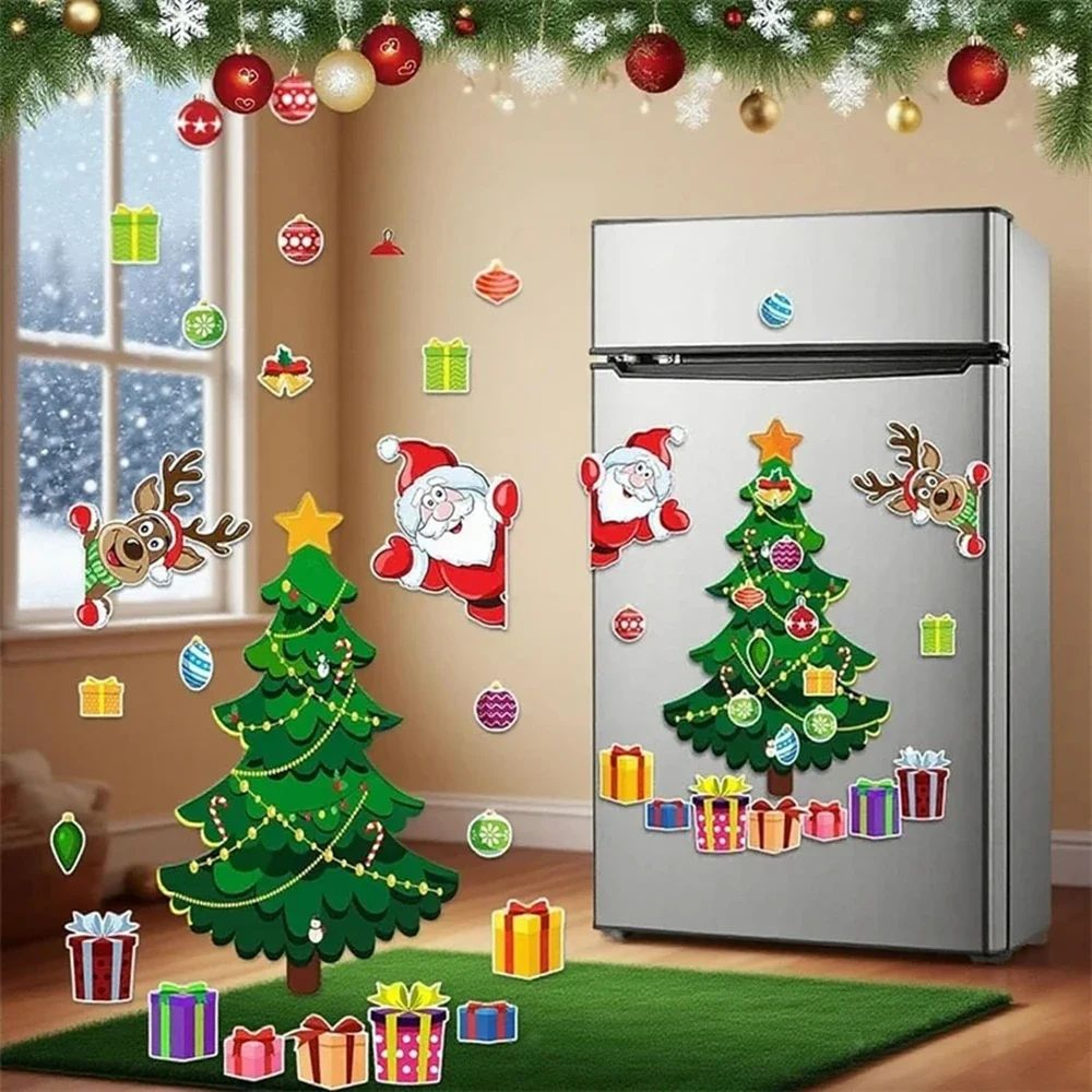 Magnetic Christmas Tree Fridge Decor Set  Christmas Fridge Magnets With Santa  Reindeer For Refrige 2