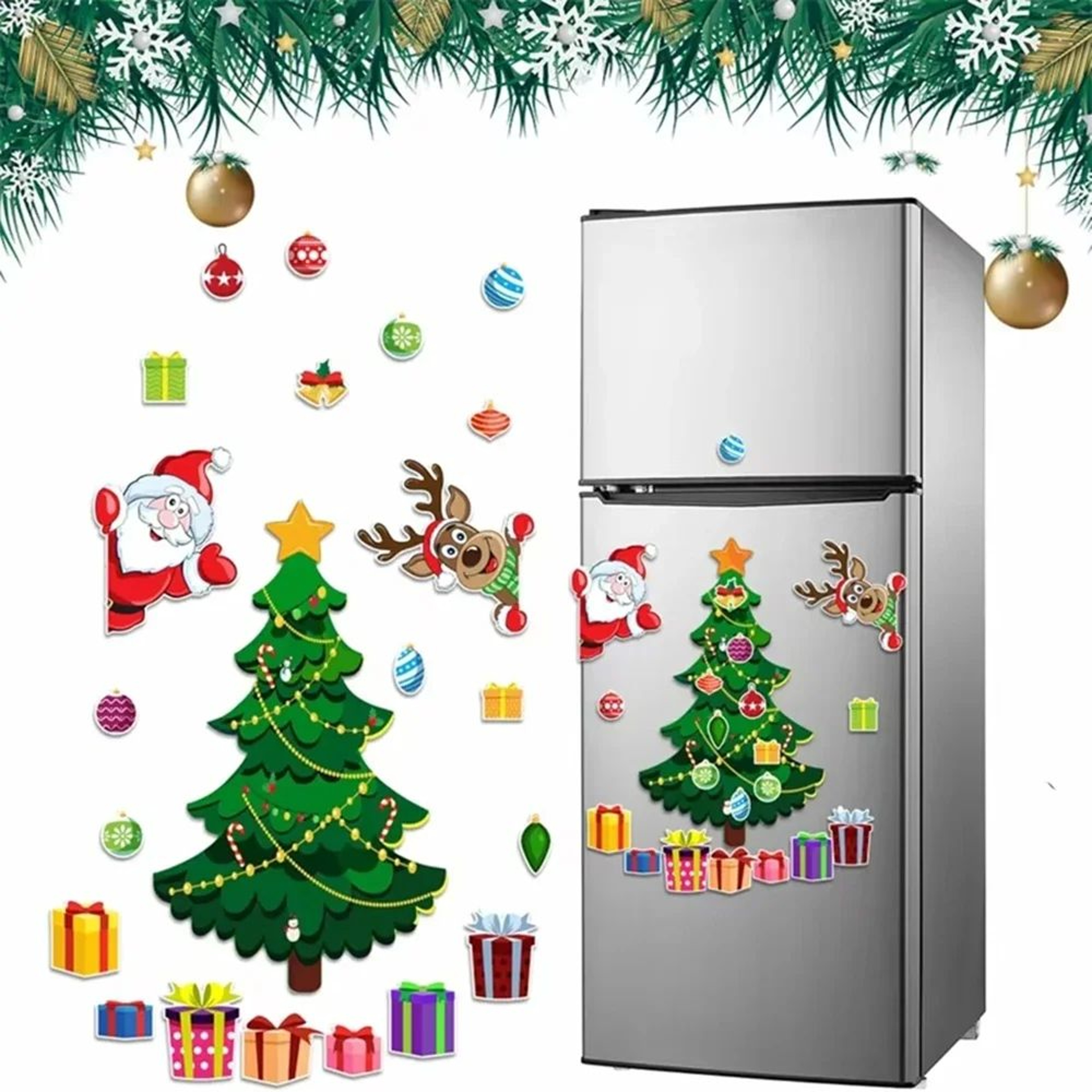 Magnetic Christmas Tree Fridge Decor Set  Christmas Fridge Magnets With Santa  Reindeer For Refrige 3