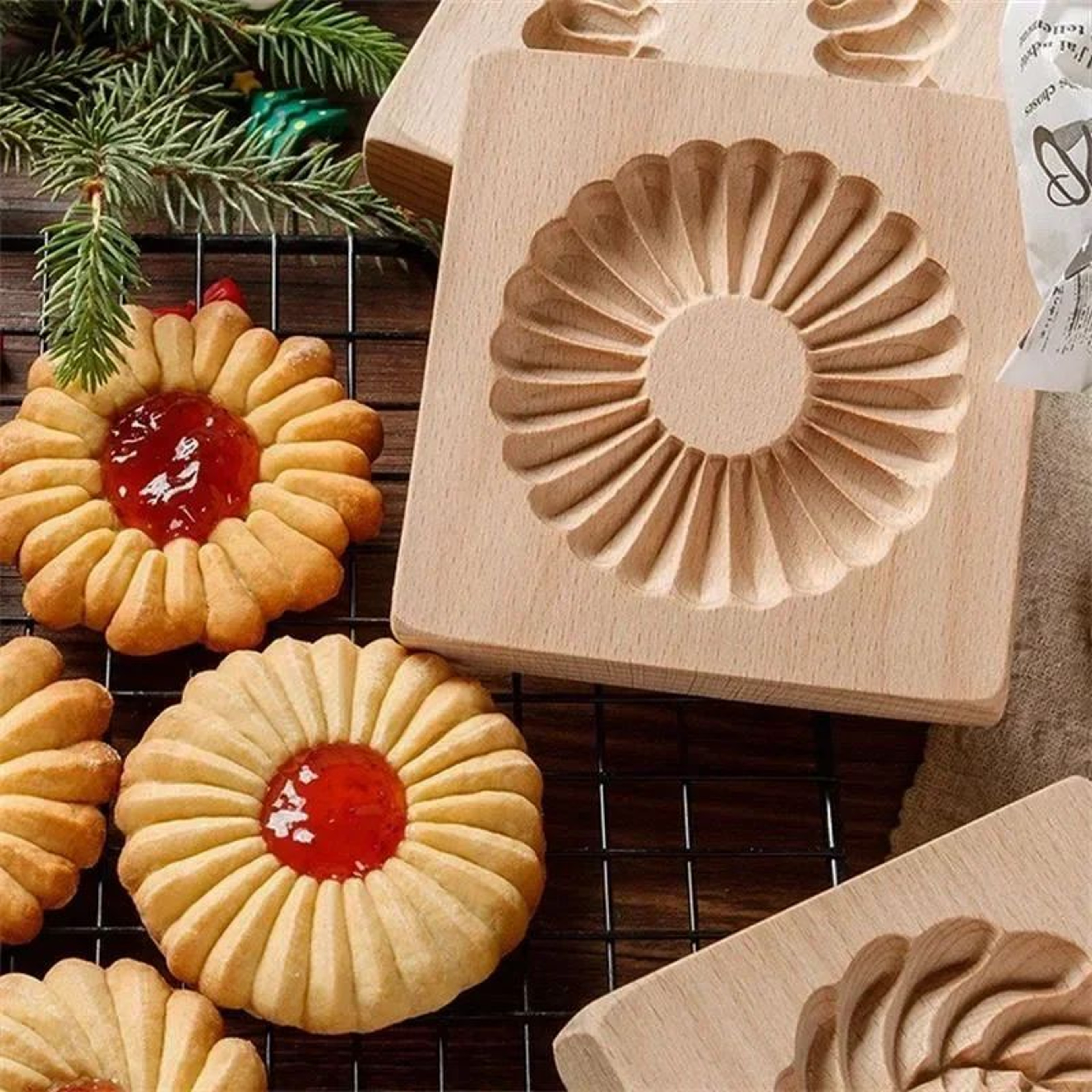 Rustic HandPressed Wooden Cookie Mold  3D Embossing Cookie Stamp For Holiday  Everyday Baking 3