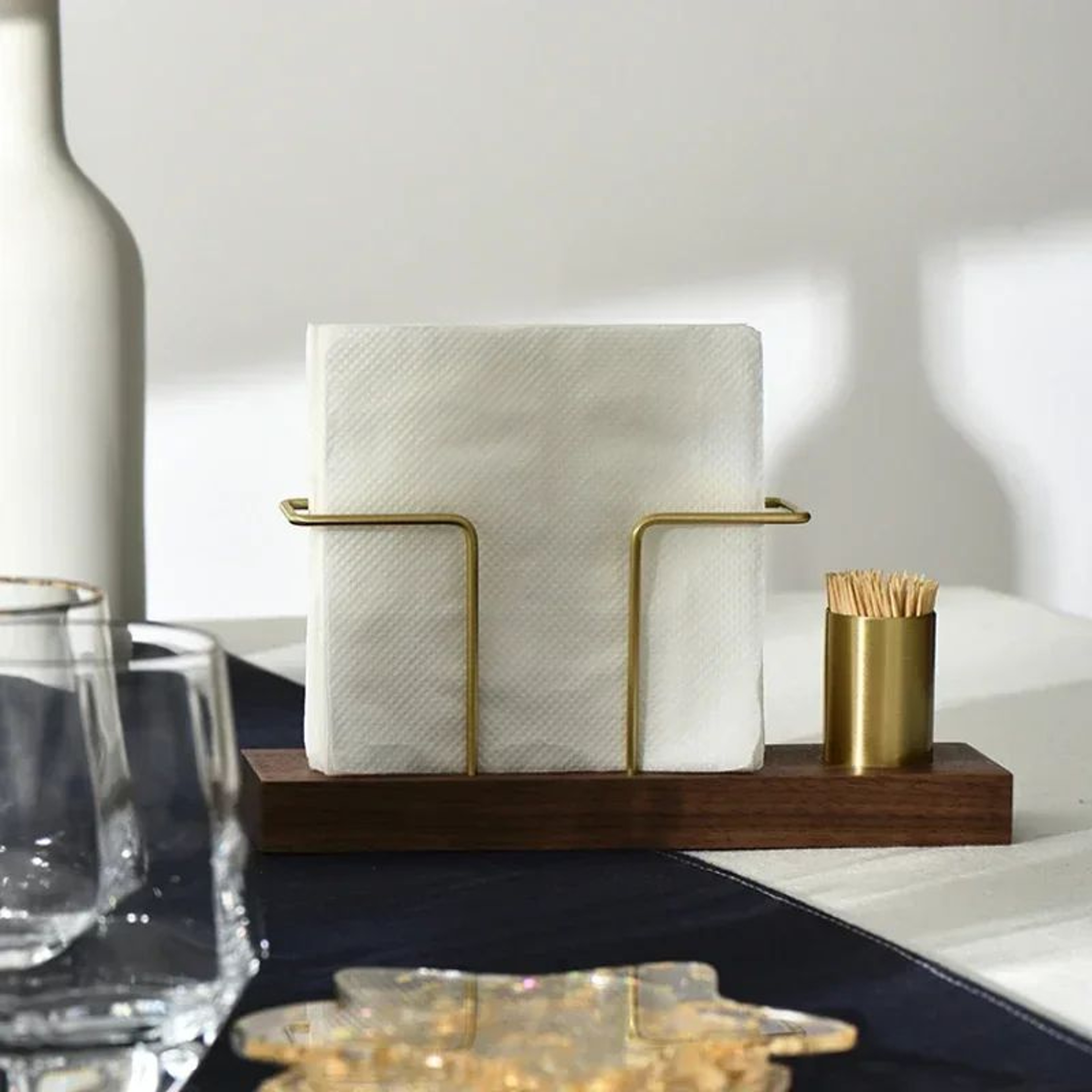 Minimalist Wooden Napkin Holder With Toothpick Compartment Vertical Tissue Dispenser For Cafe Table 3