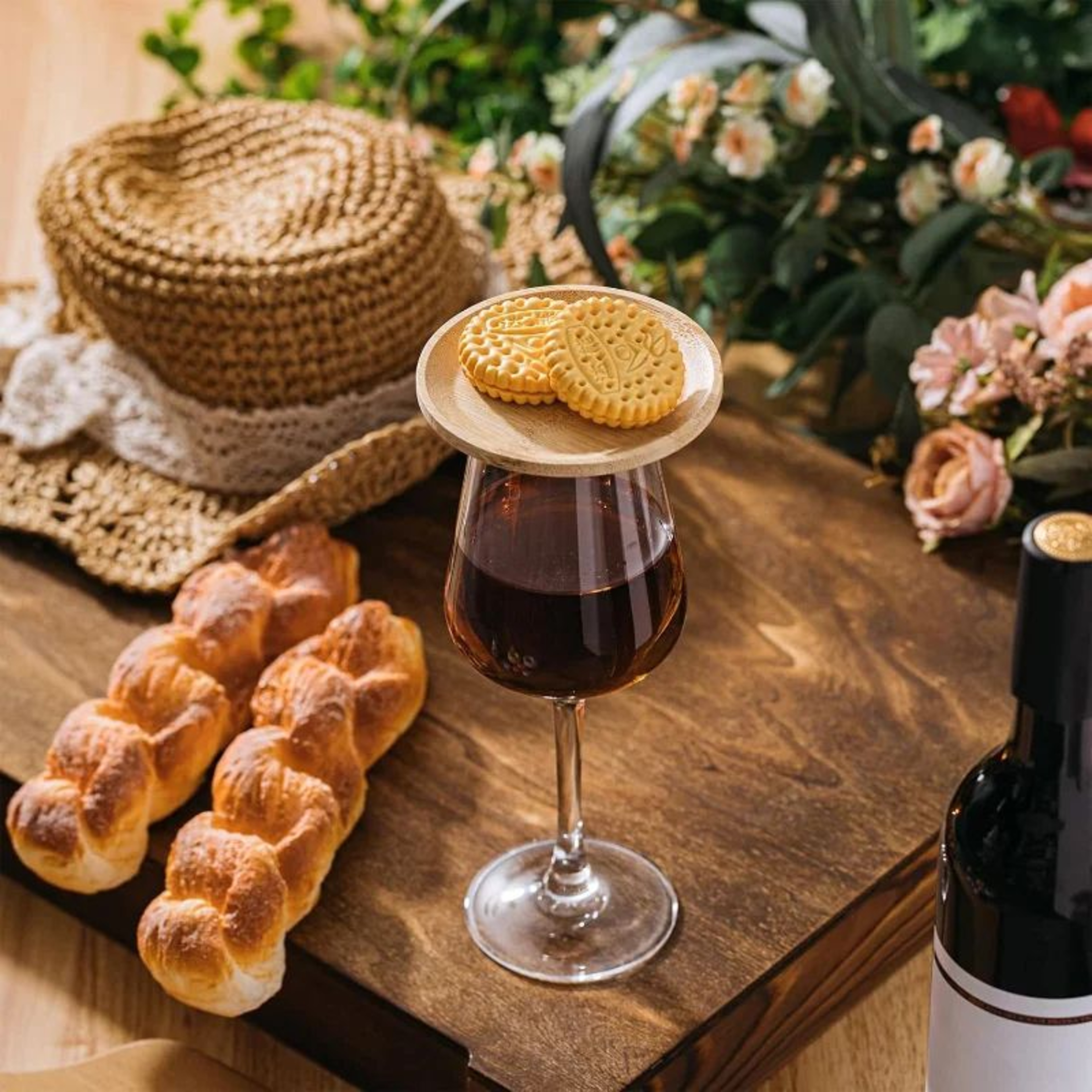 Bamboo Wine Glass Topper Appetizer Plate  Charcuterie Board Topper  Drink Cover For Parties 3