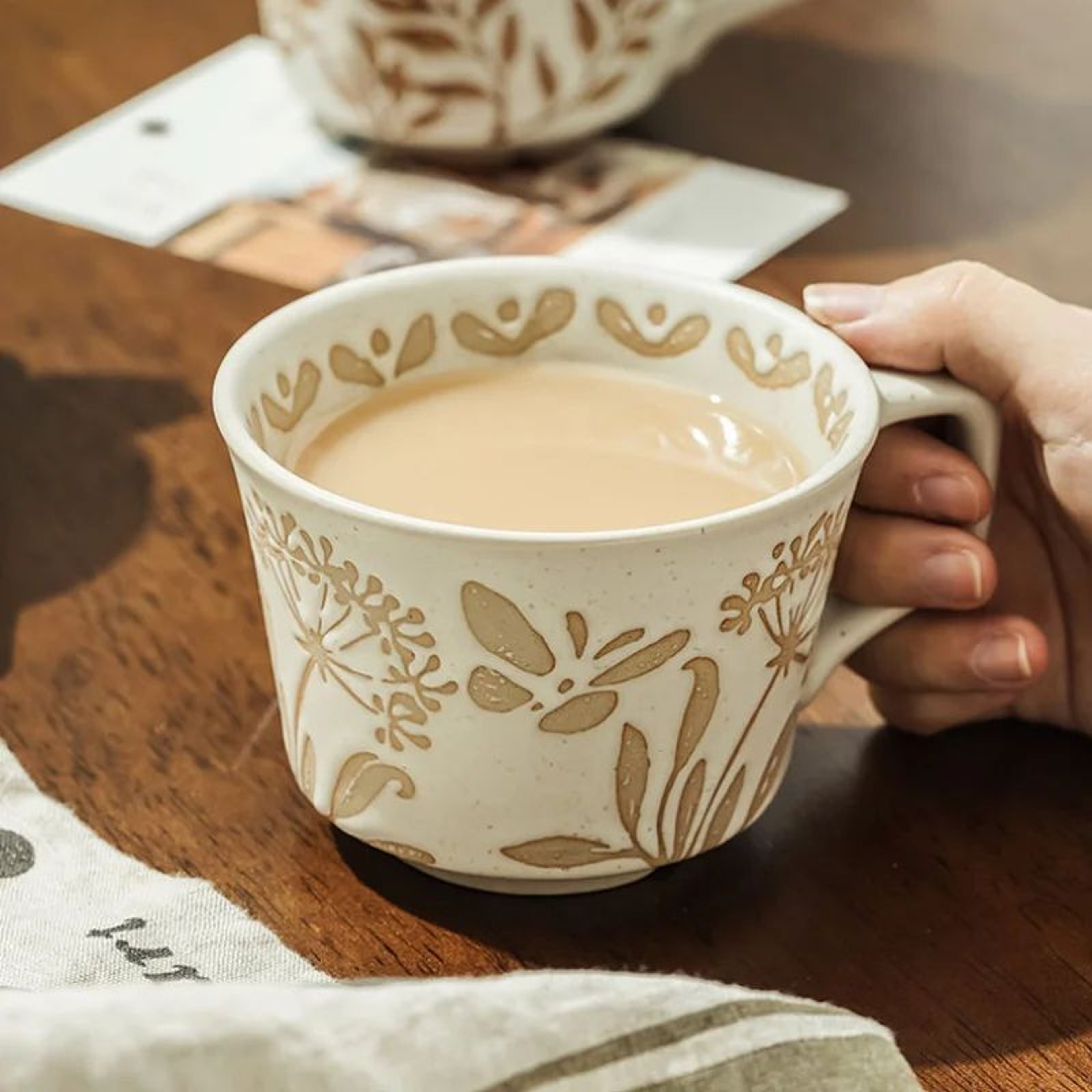 Nordic Garden Hand Painted Ceramic Mug  Floral Porcelain Coffee  Tea Cup 4