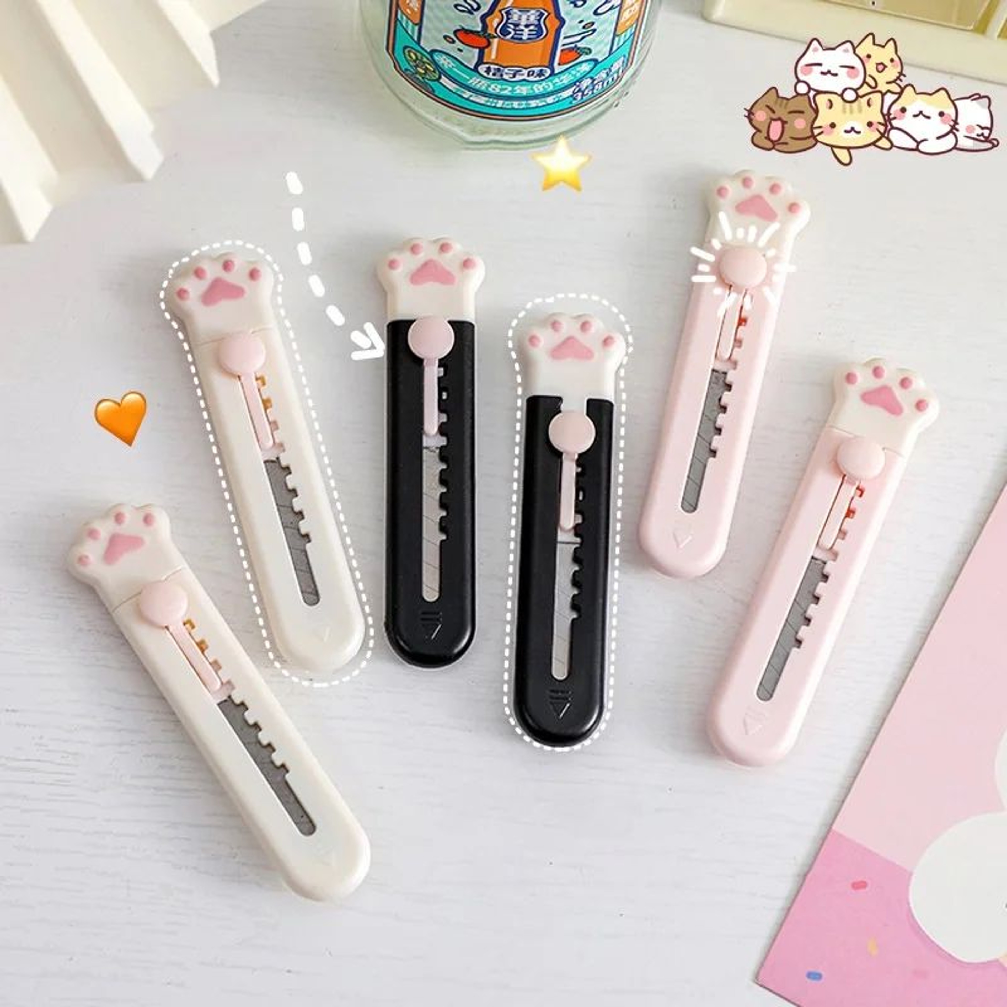 Cat Paw Mini Paper Cutter Retractable Craft Knife For Kawaii Stationery And Quick Package Opens 0