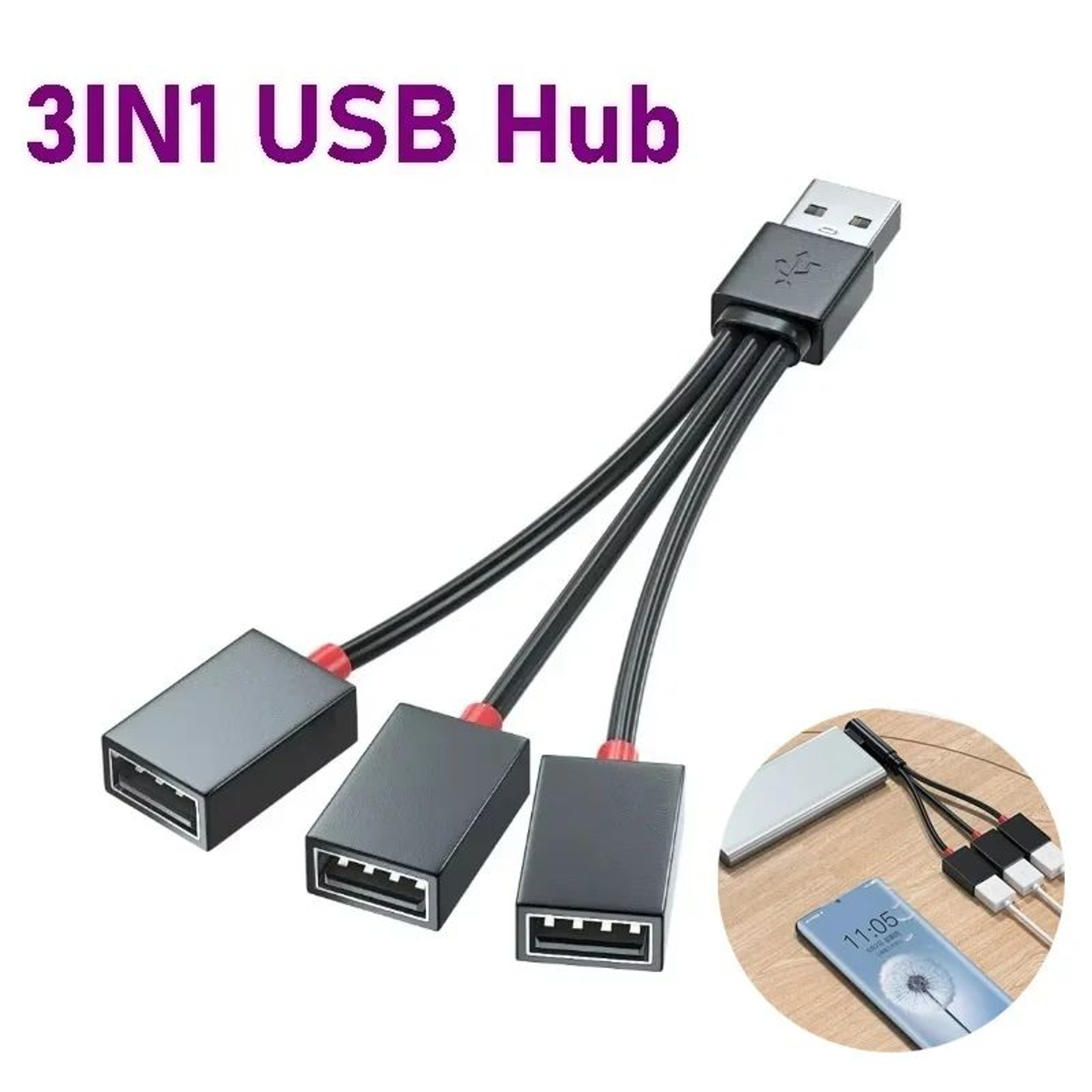 2Port USB Splitter Hub Cable For Car  Laptop  Dual USB Adapter For Charging  Data 1