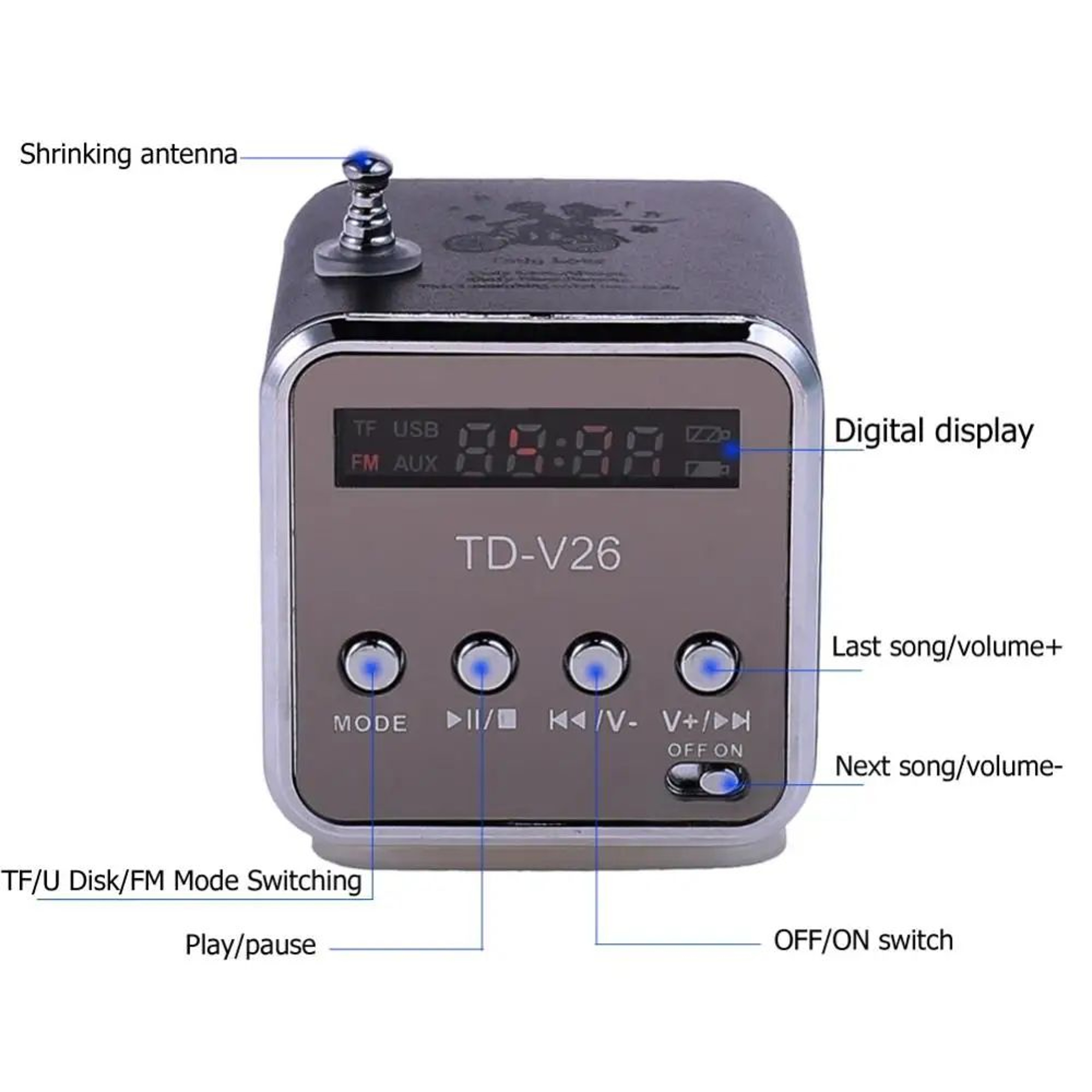 PocketTune Mini Portable FM Radio  Bluetooth Speaker Radio With TF Card MP3 Playback  TypeC Recharg 2