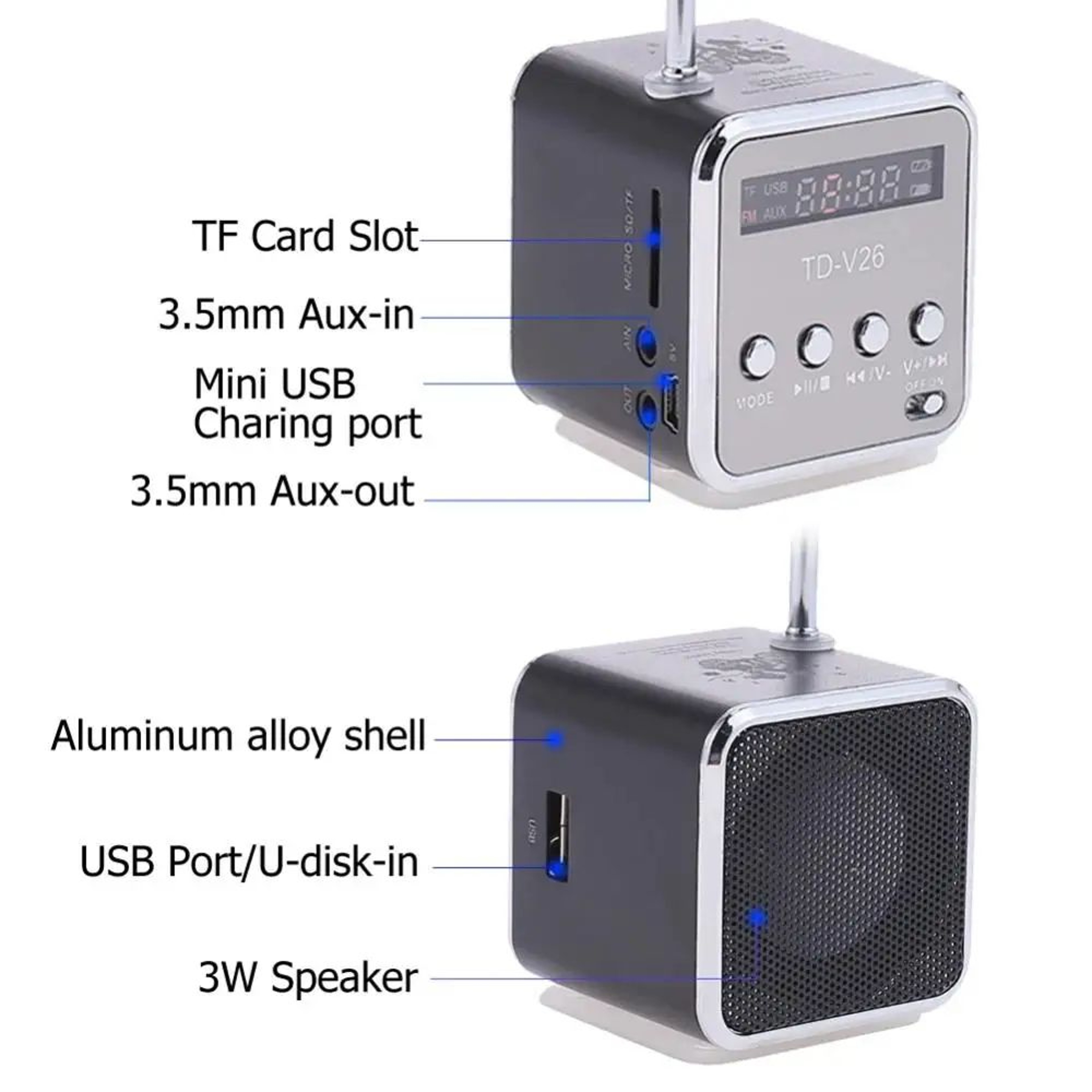 PocketTune Mini Portable FM Radio  Bluetooth Speaker Radio With TF Card MP3 Playback  TypeC Recharg 3