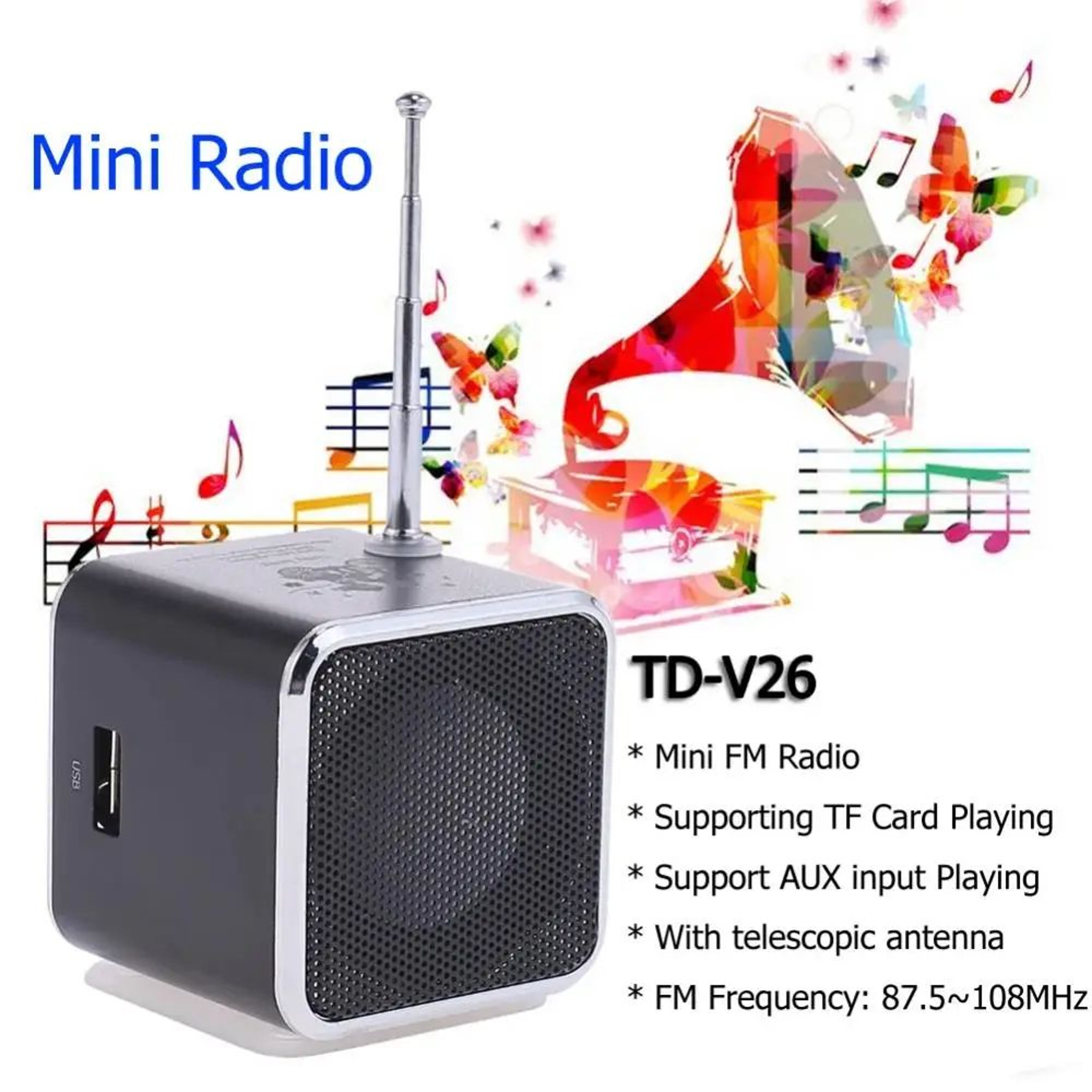 PocketTune Mini Portable FM Radio  Bluetooth Speaker Radio With TF Card MP3 Playback  TypeC Recharg 4