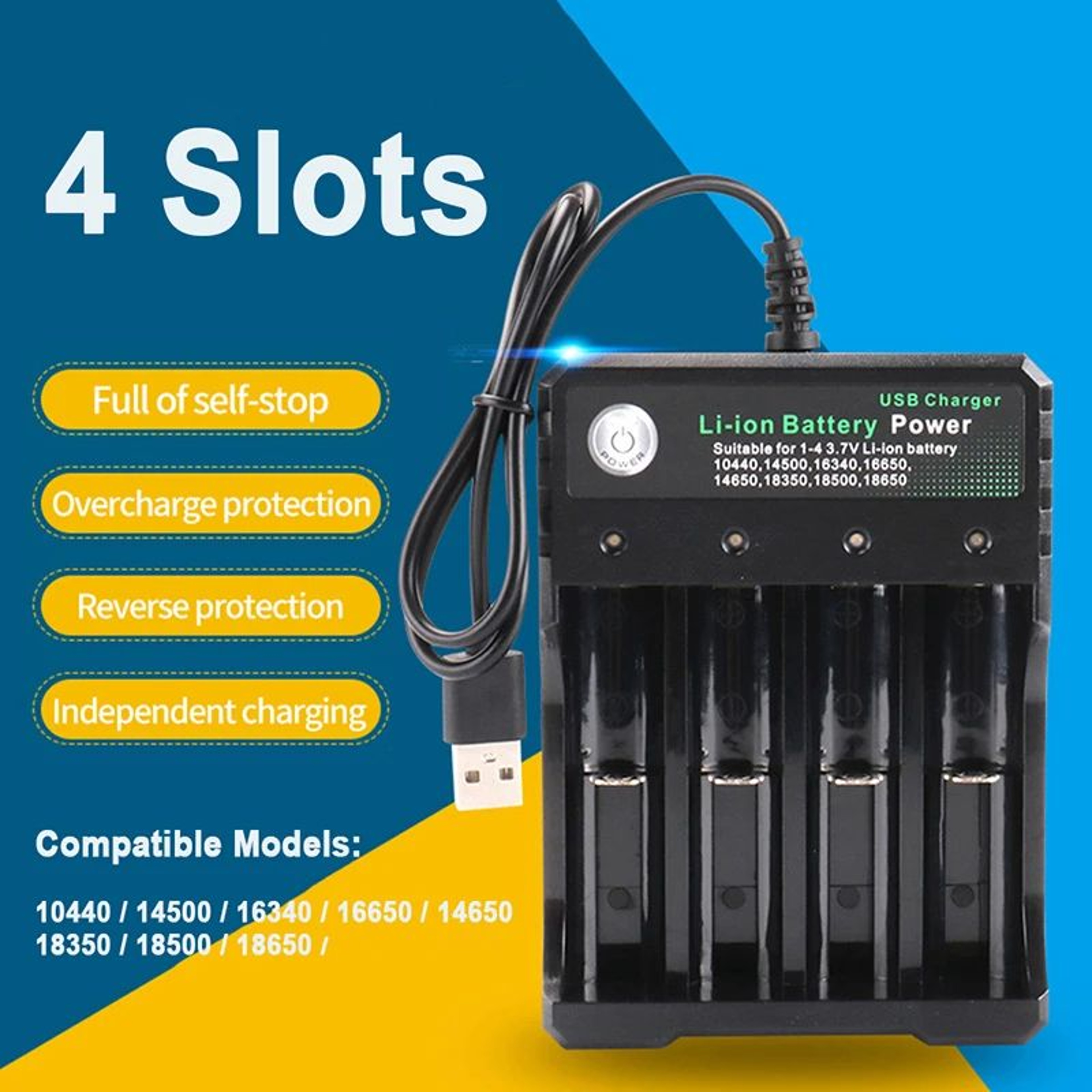 4Slot Universal 18650 Battery Charger 110V240V For 1450016340166501835018500 5