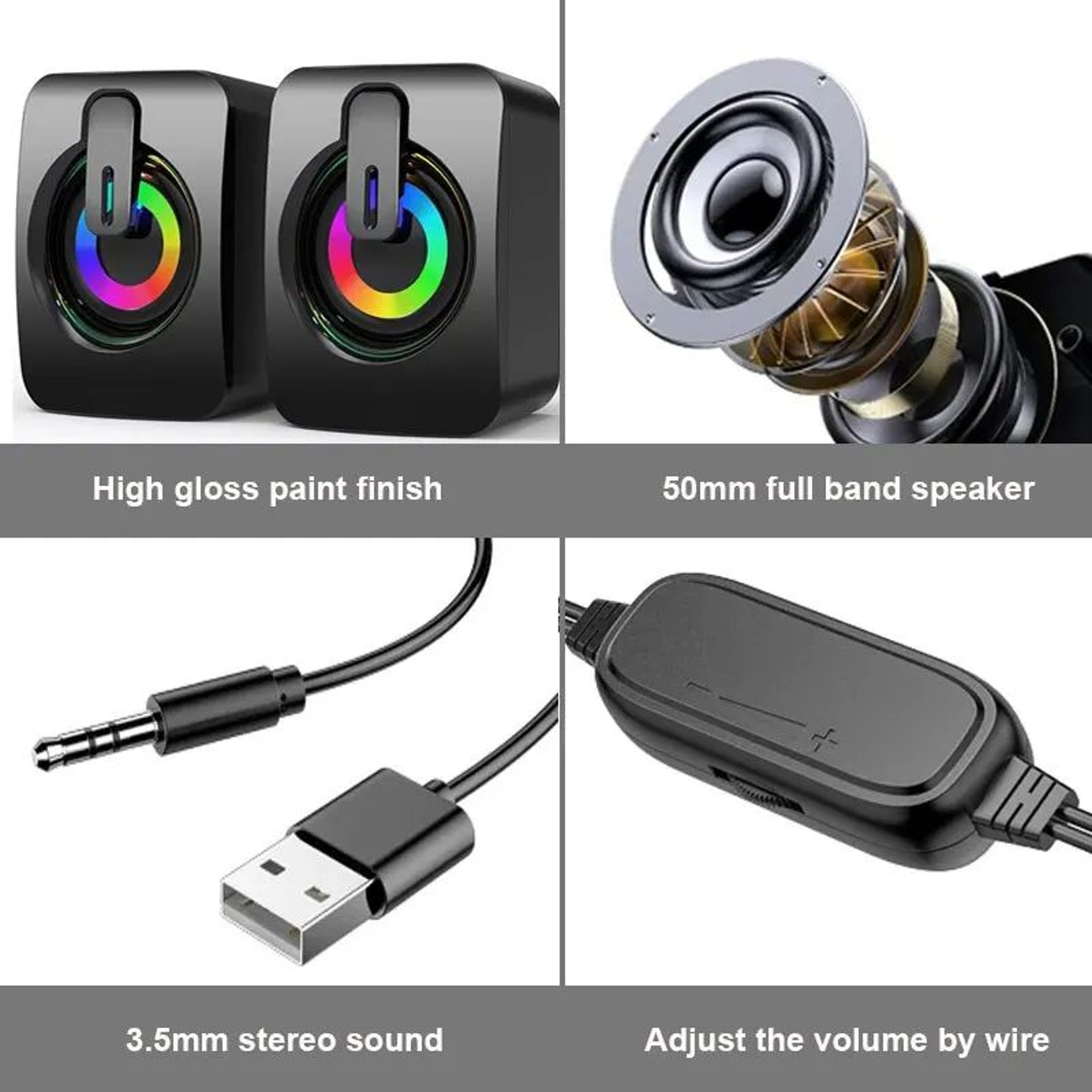 Mini Computer Speakers With Mic USB Power  35mm AUX Stereo For Desktop  Laptop 5