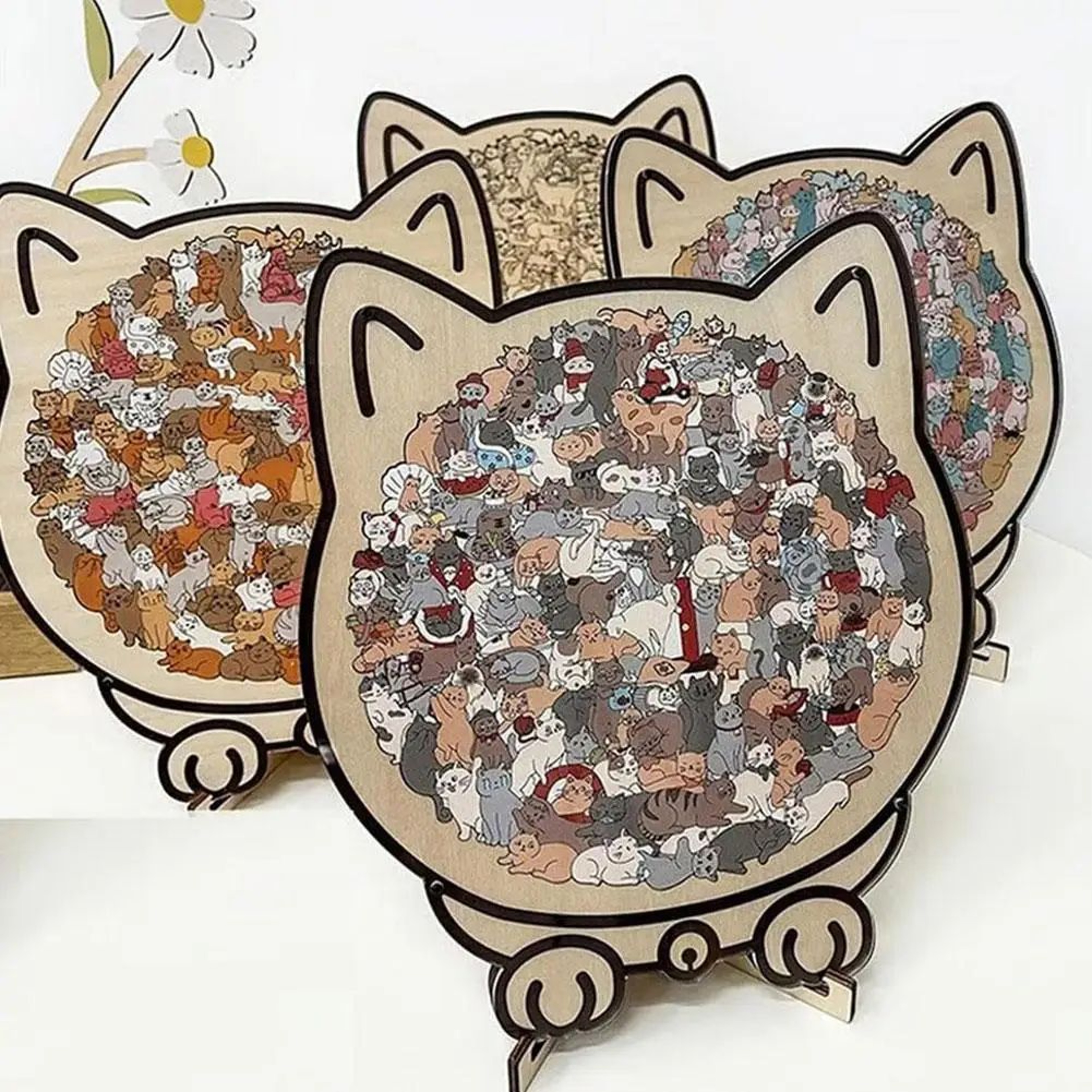 Cat Wooden Puzzle  Colorful AnimalShaped Wooden Jigsaw Decor For Stress Relief  Gifting 1