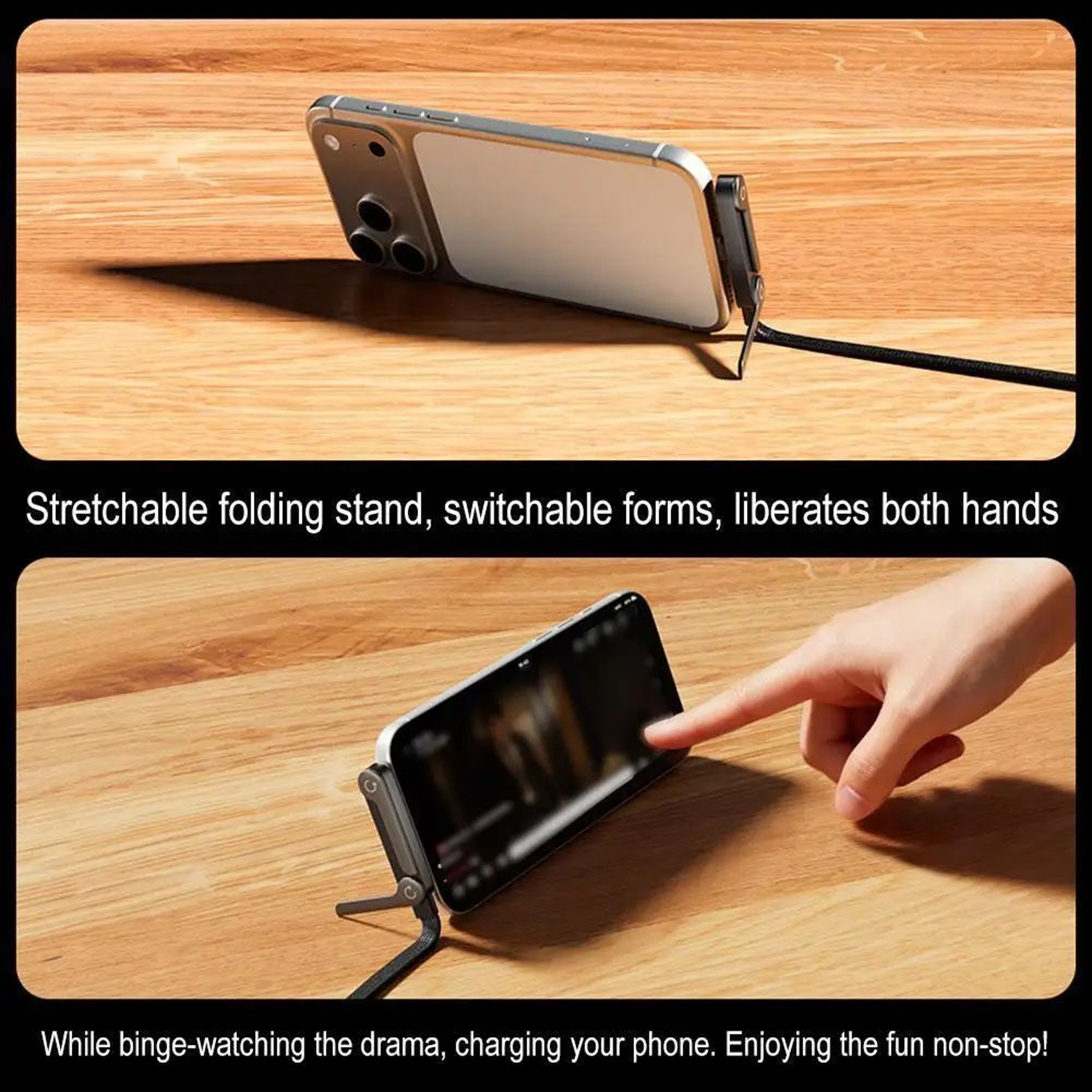 2in1 240W USBC Fast Charging Cable With Foldable Phone Stand Braided 15m 5