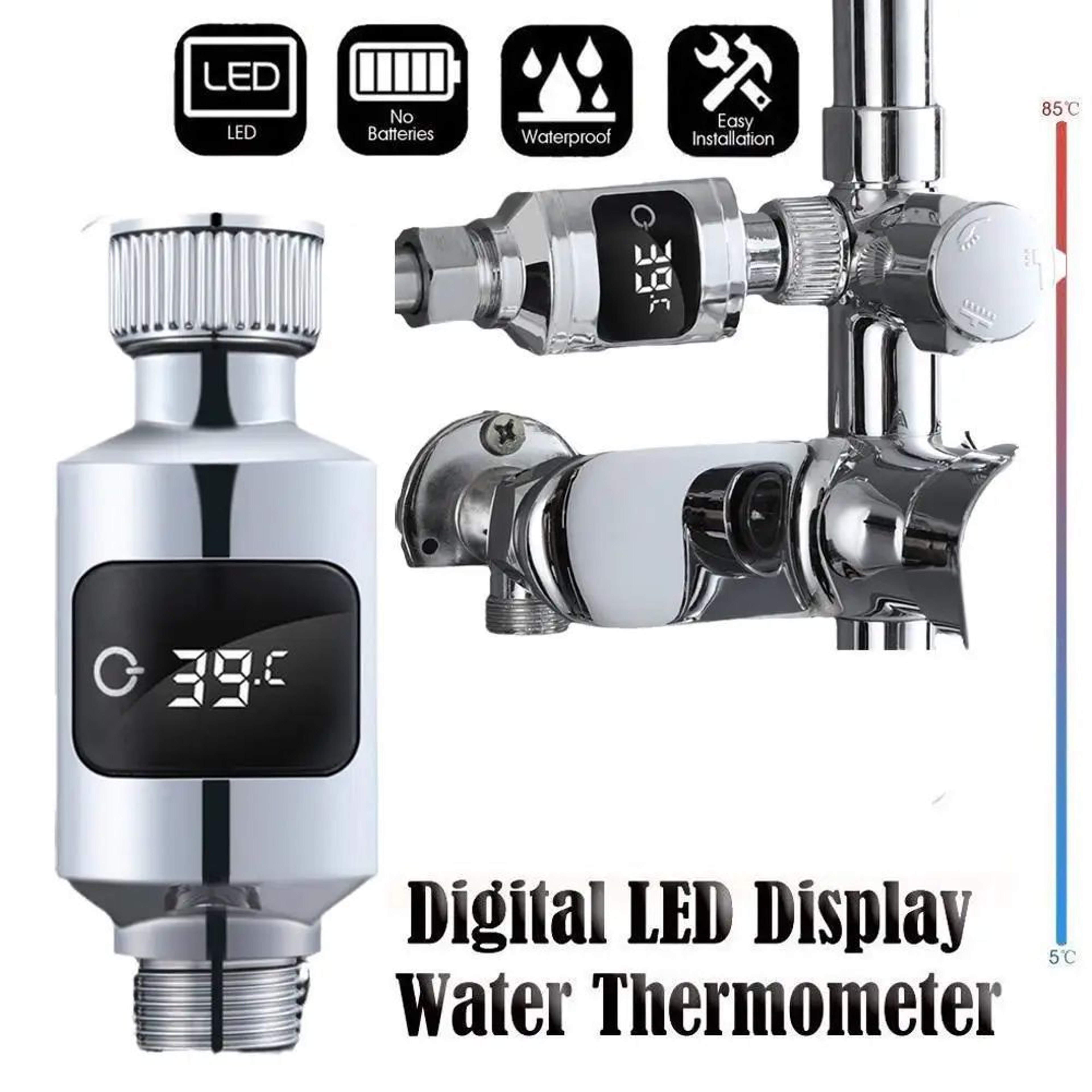 HydroPowered Digital Shower Thermometer With LED Temperature Display 1