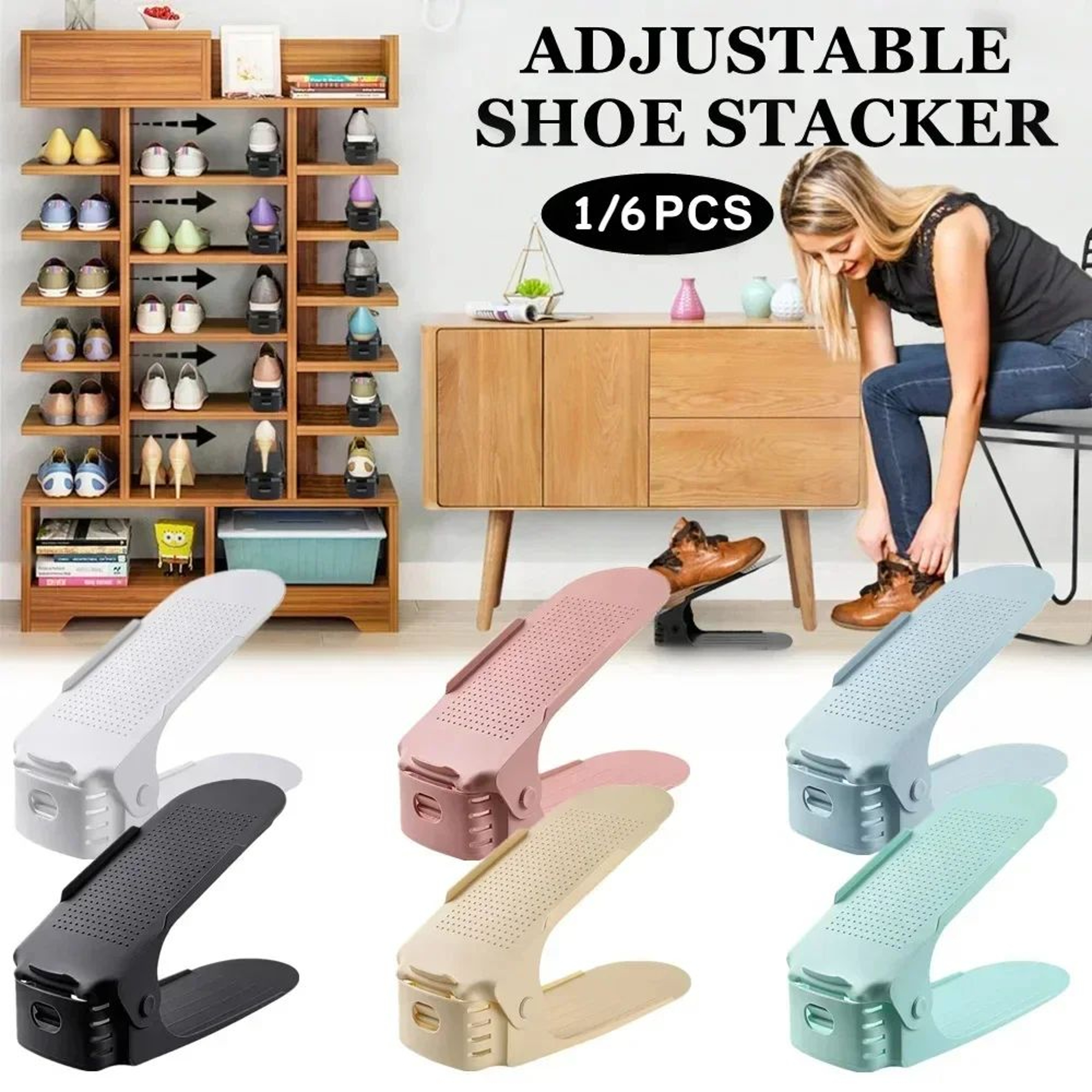 Adjustable Shoe Slots Organizer Set  Double Layer Shoe Space Saver For Closet  Cabinet 0