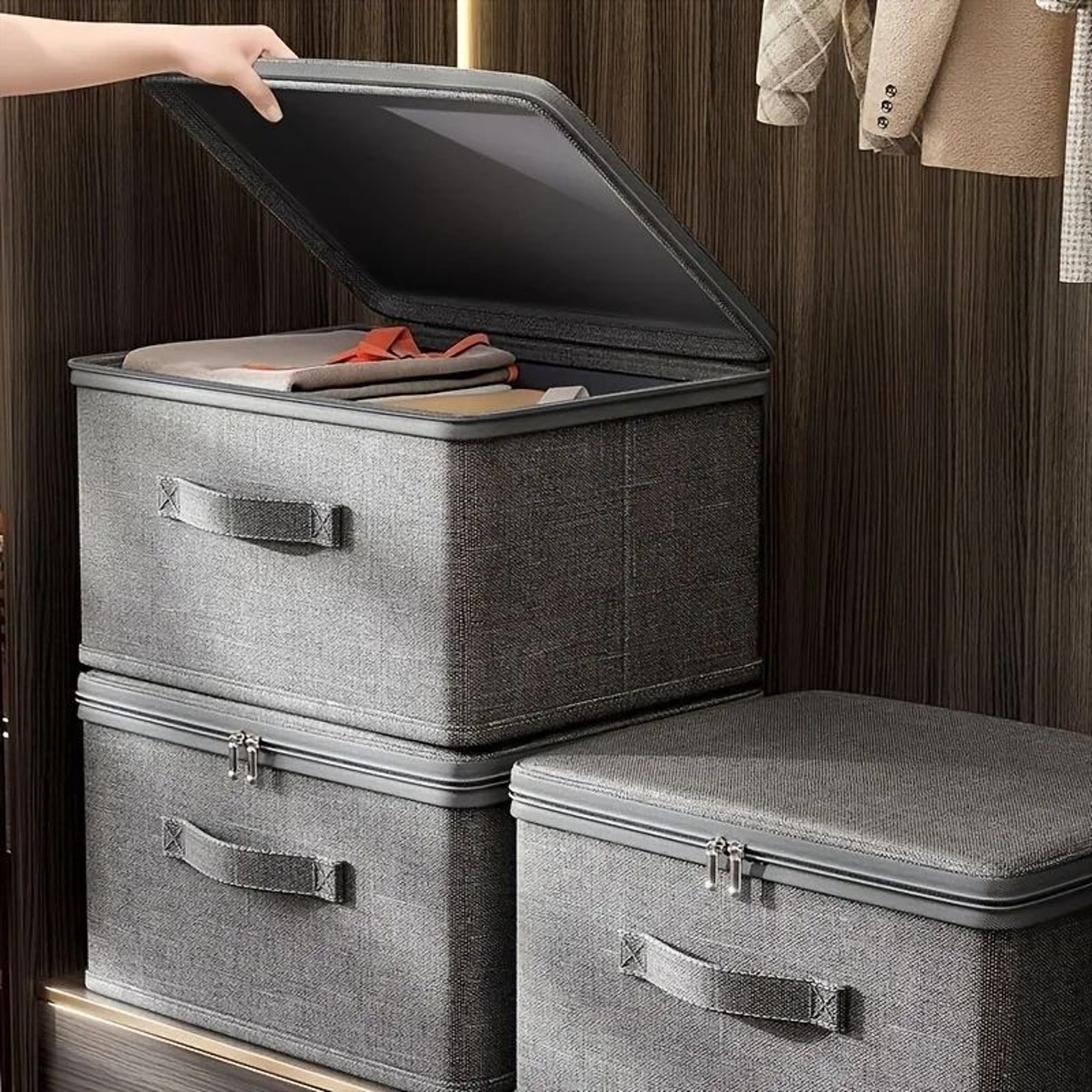 Foldable Storage Box With Lid Large Quilt  Clothes Organizer Under Bed Fabric Storage Bin 5