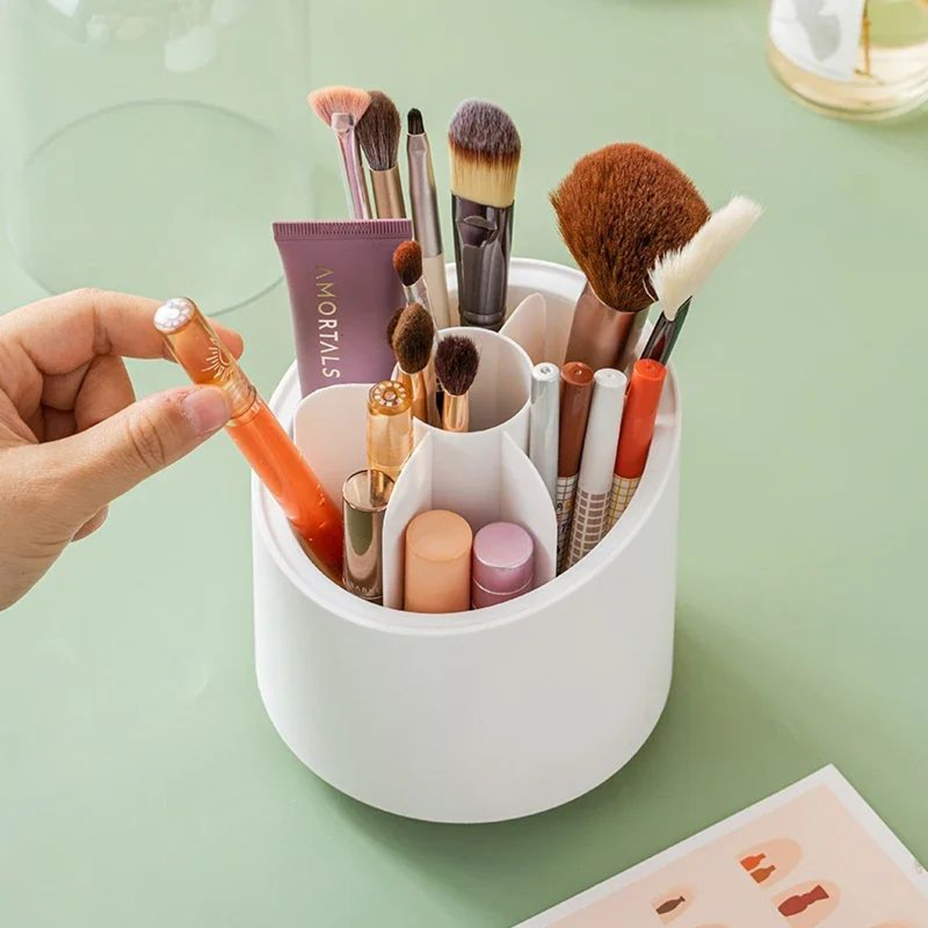 360 Rotating Makeup Brush Holder With Lid  Dustproof Makeup Organizer  Cosmetic Storage Box For Van 2