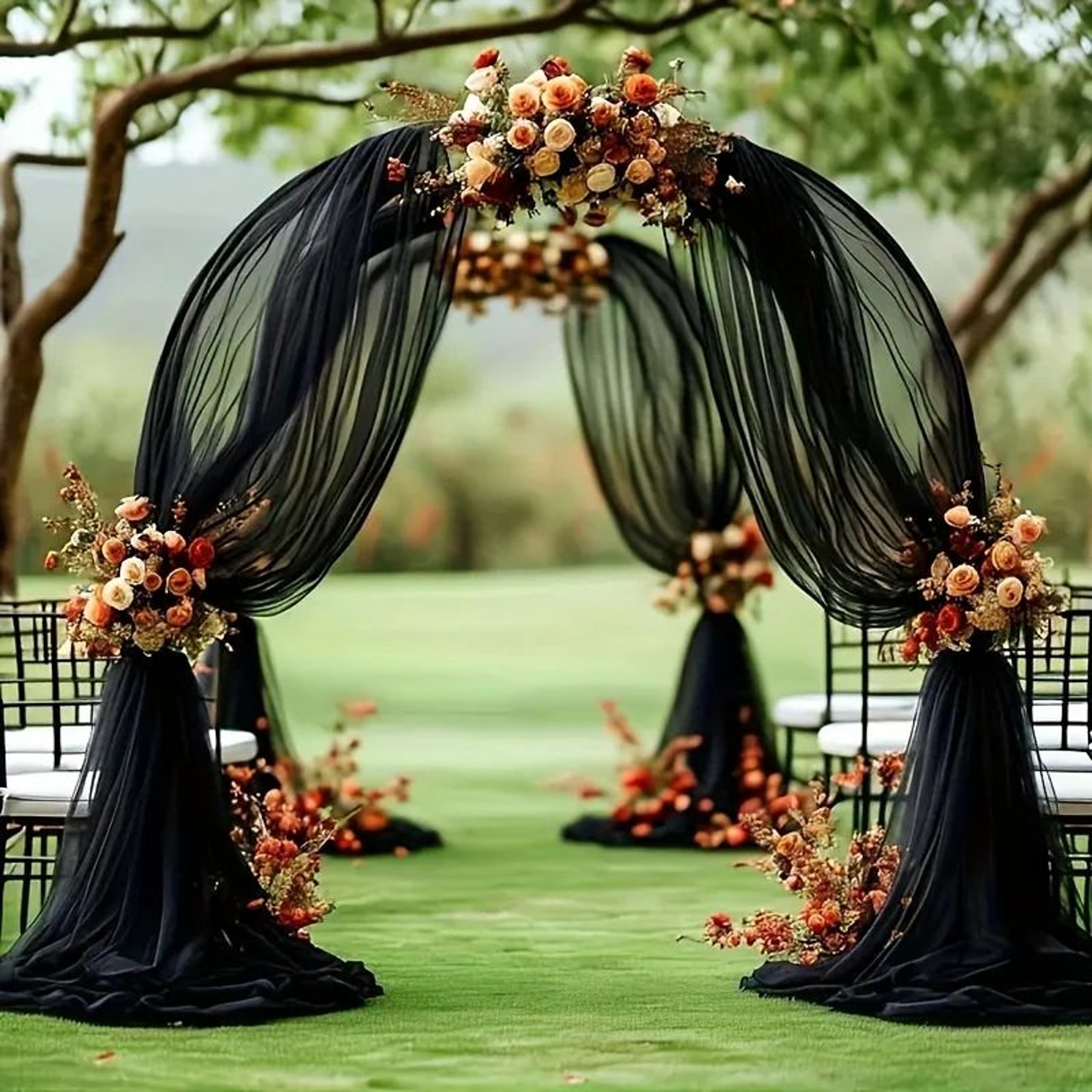 Black Polyester Tulle Draping Fabric Set 2pcs X 315 In For Wedding Arch  Party Backdrops 1