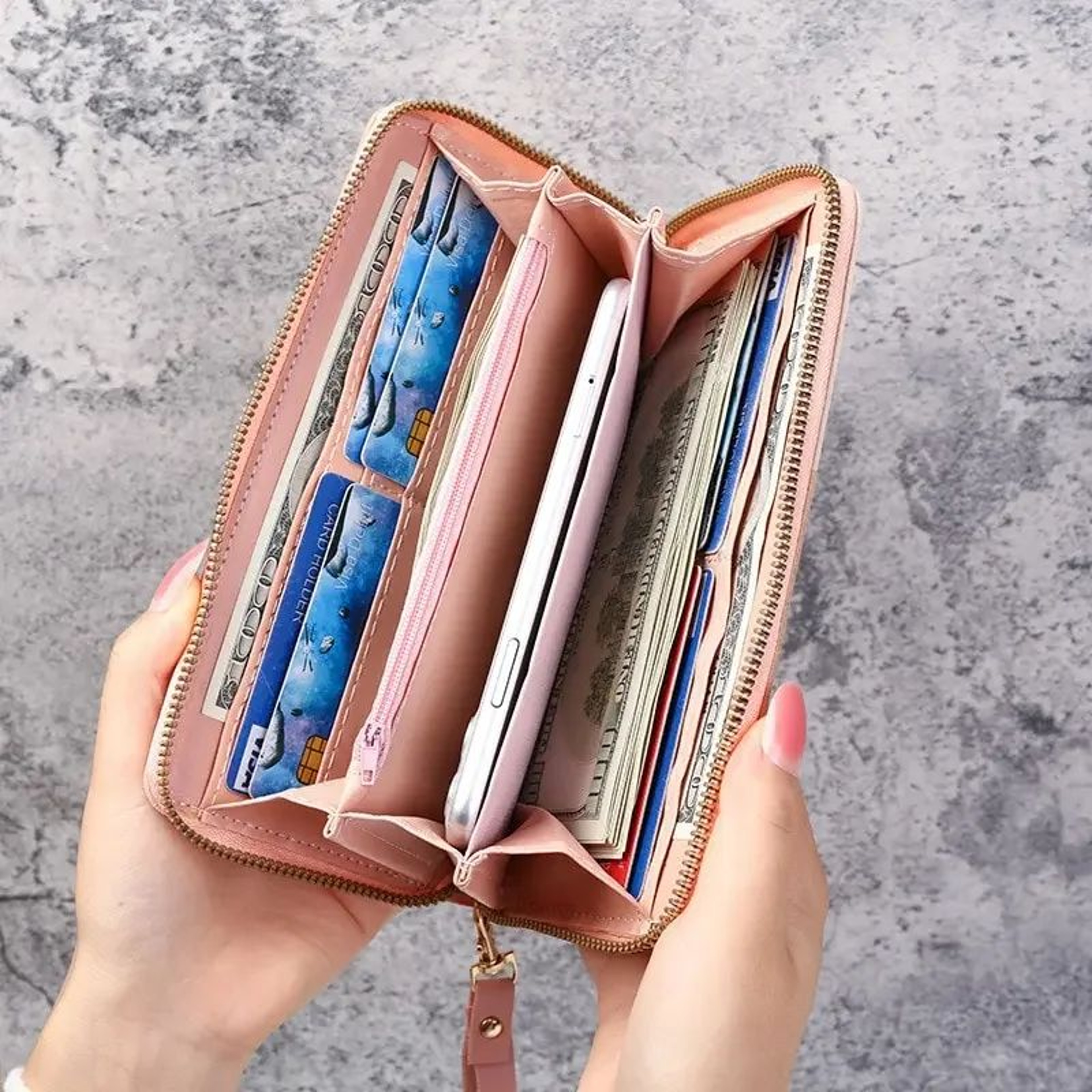 Women Long Zipper Wallet  PU Leather Card  Coin Organizer Clutch 4