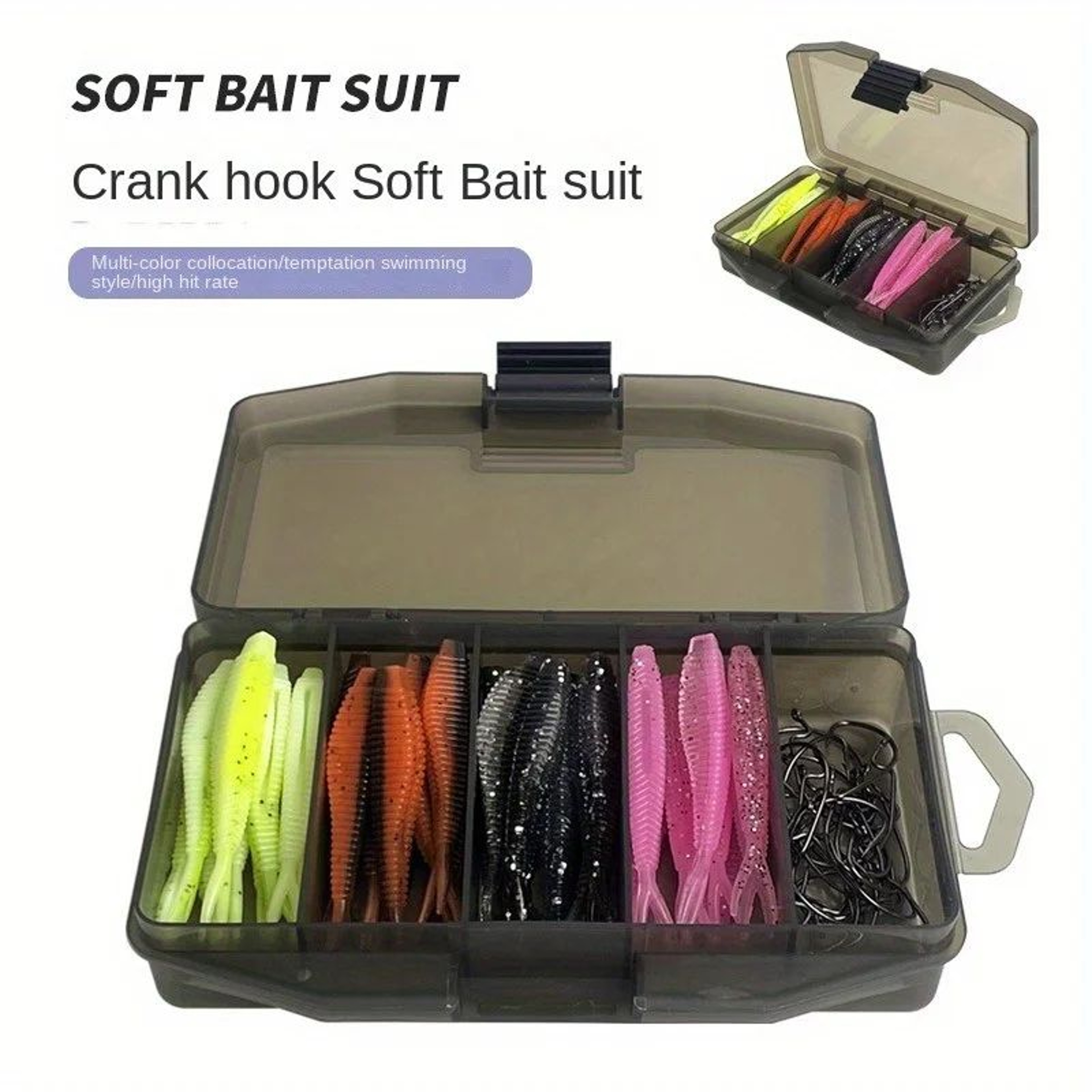 61Piece Bionic Fishing Lures Set With Crank Hooks Soft Bait Kit In Portable Tackle Box 1