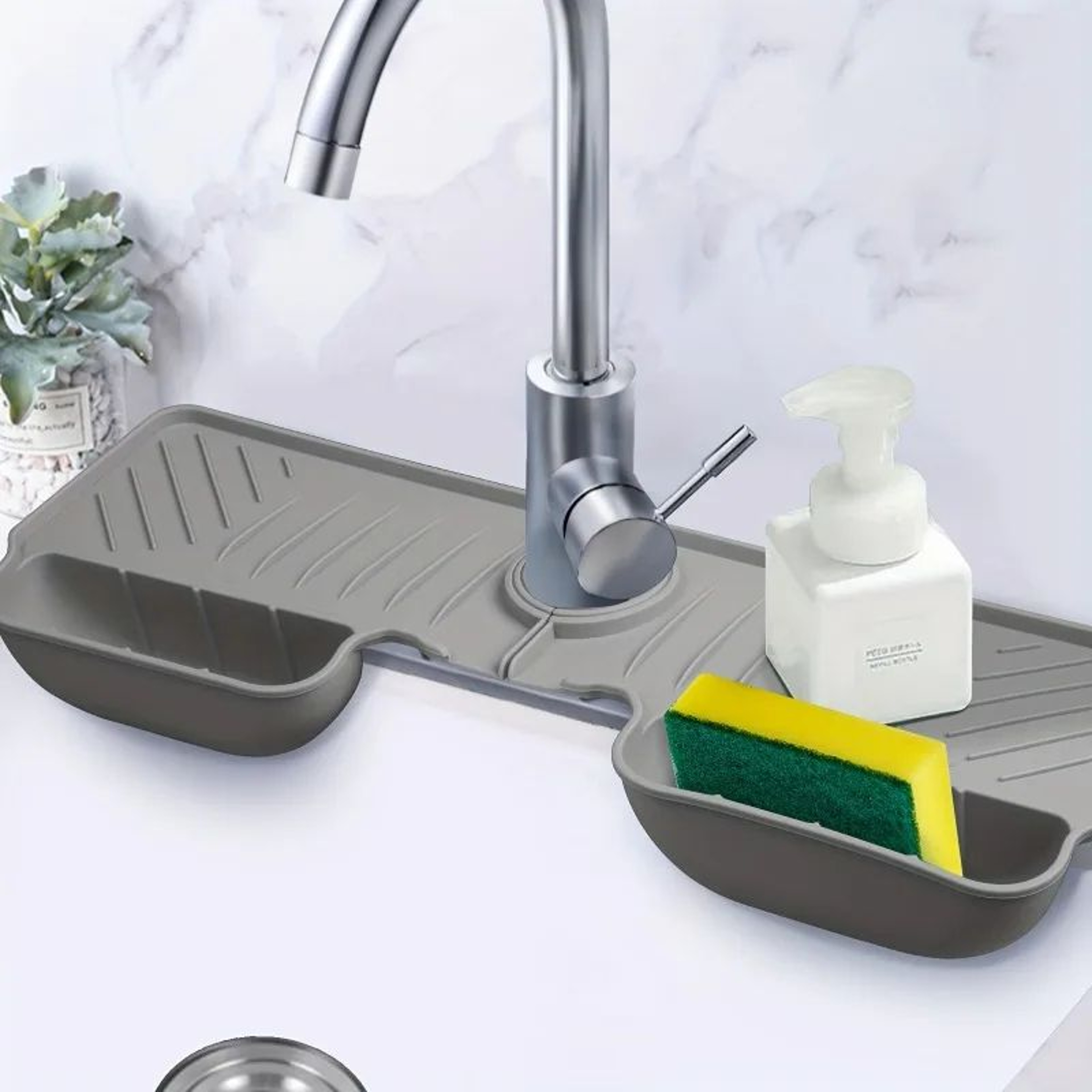 Silicone Kitchen Sink Organizer With Dual Pockets Sink Splash Guard  QuickDrain Mat 0