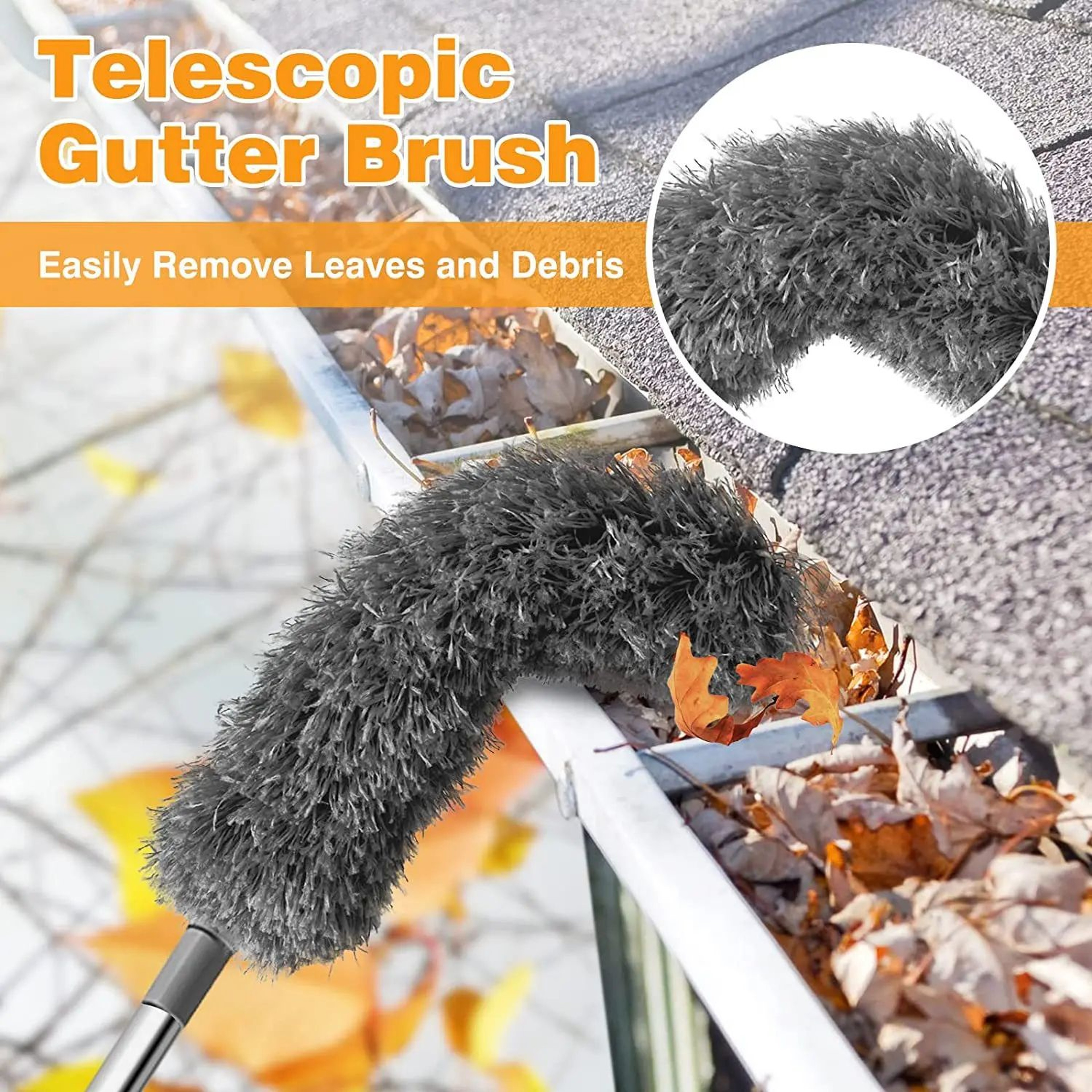 Roof Gutter Cleaner Brush With 25m Telescopic Cleaning Pole  Extendable Gutter Debris Removal Tool 2