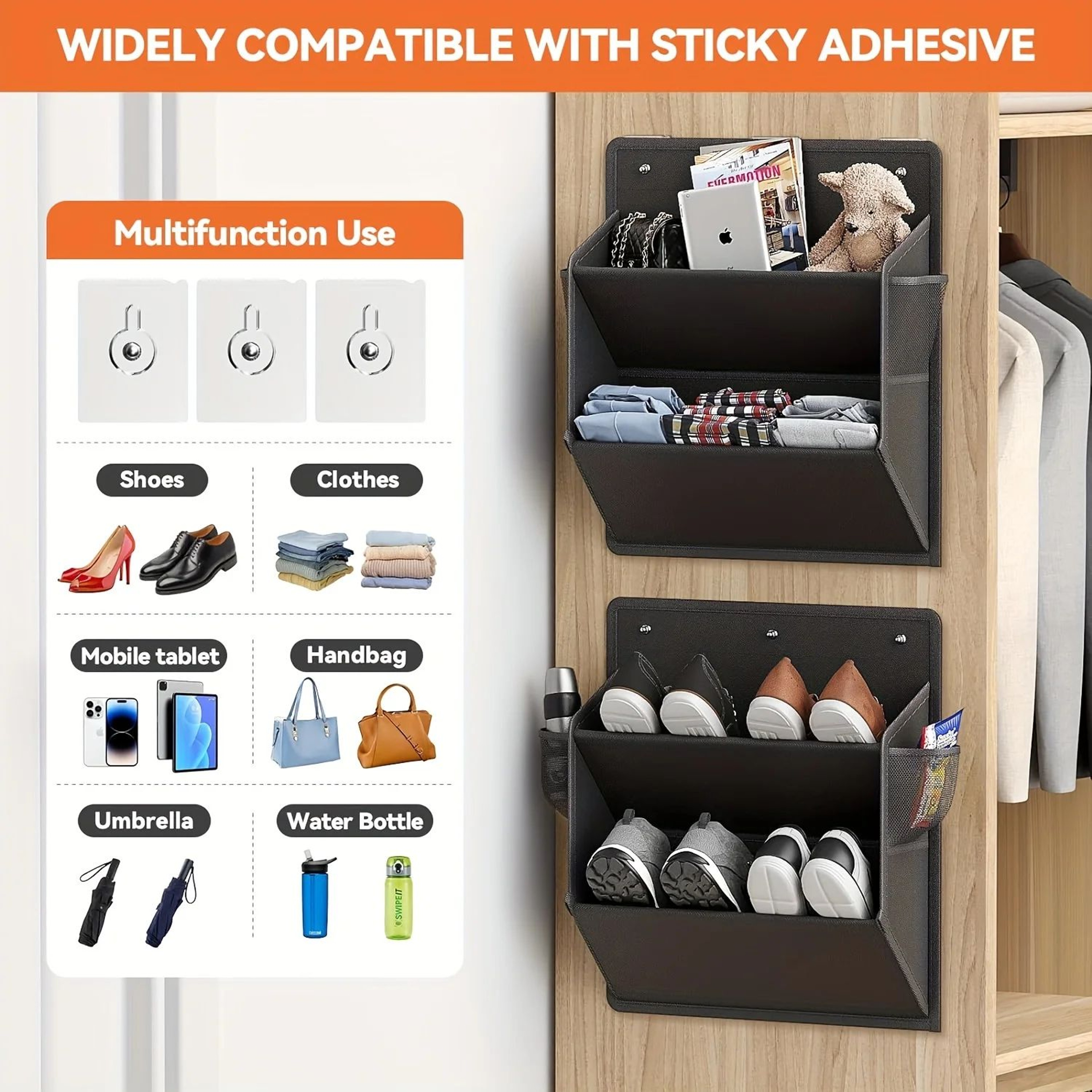 Foldable Wall Mounted Shoe Organizer With Adhesive Pockets For RV Closet  Small Spaces 1