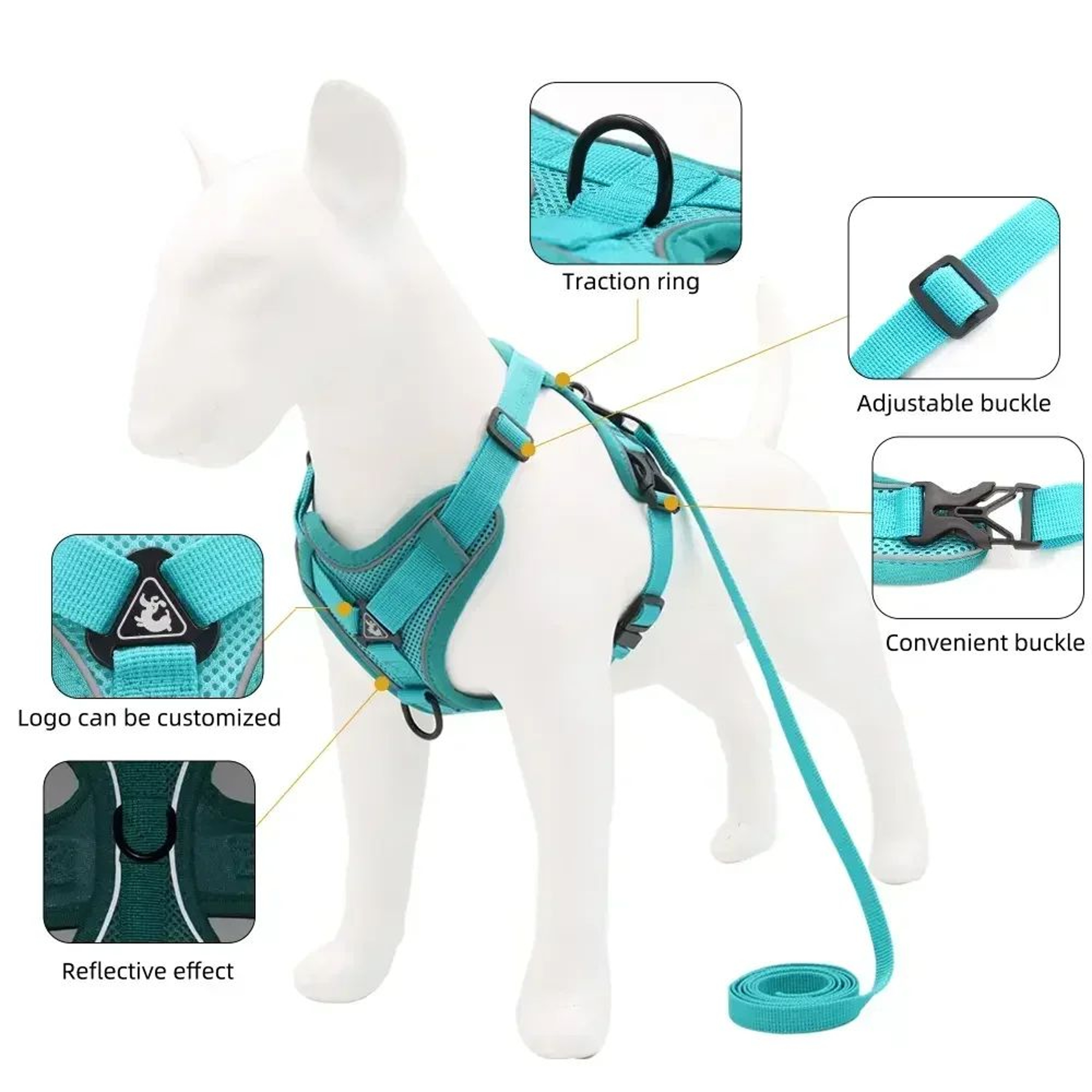 NoPull Reflective Mesh Harness  Leash Set For Small Dogs And Cats Adjustable Comfort Vest 5
