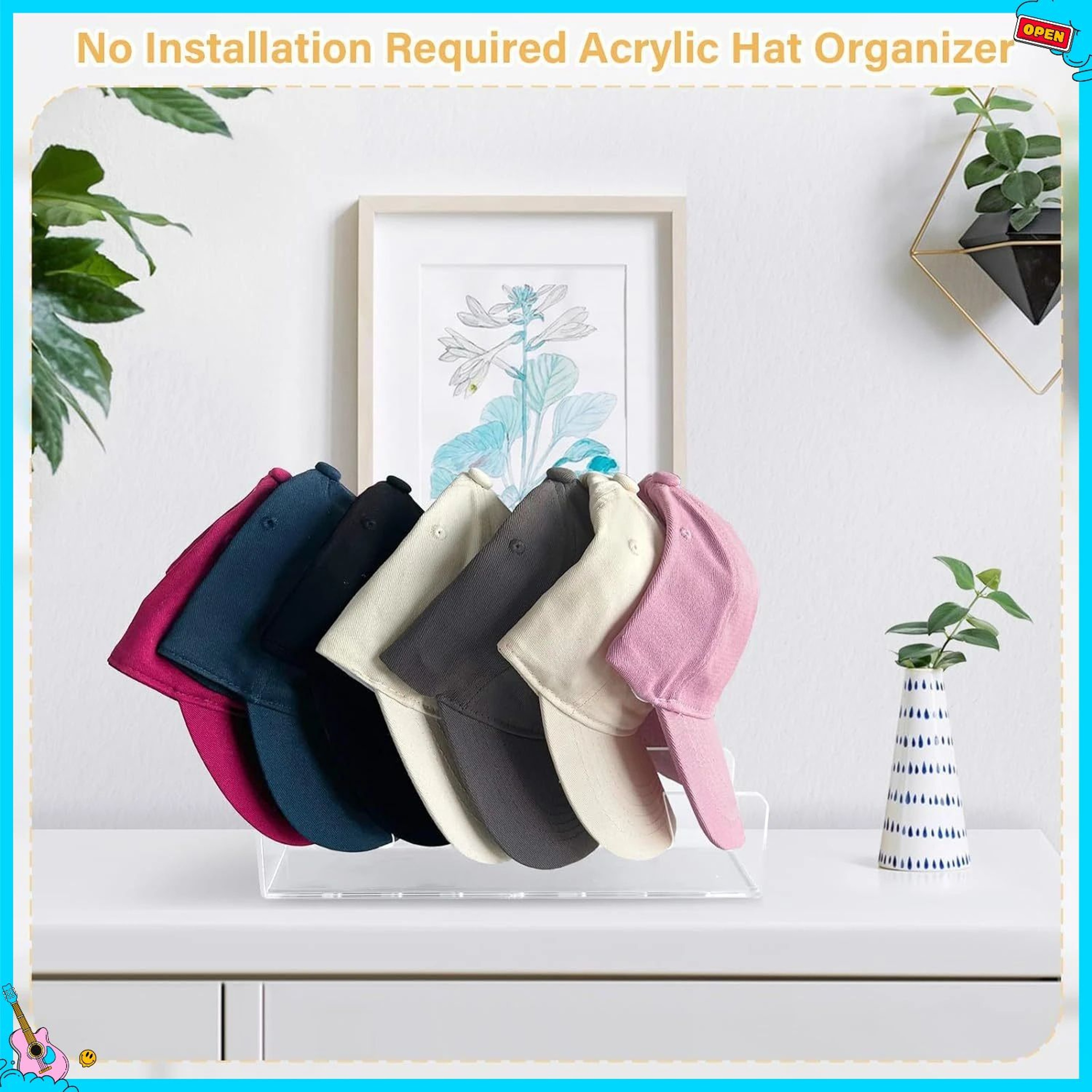 Acrylic 7Slot Baseball Cap Organizer Stand  Clear Hat Storage Rack For Neat NoCrush Cap Display 1