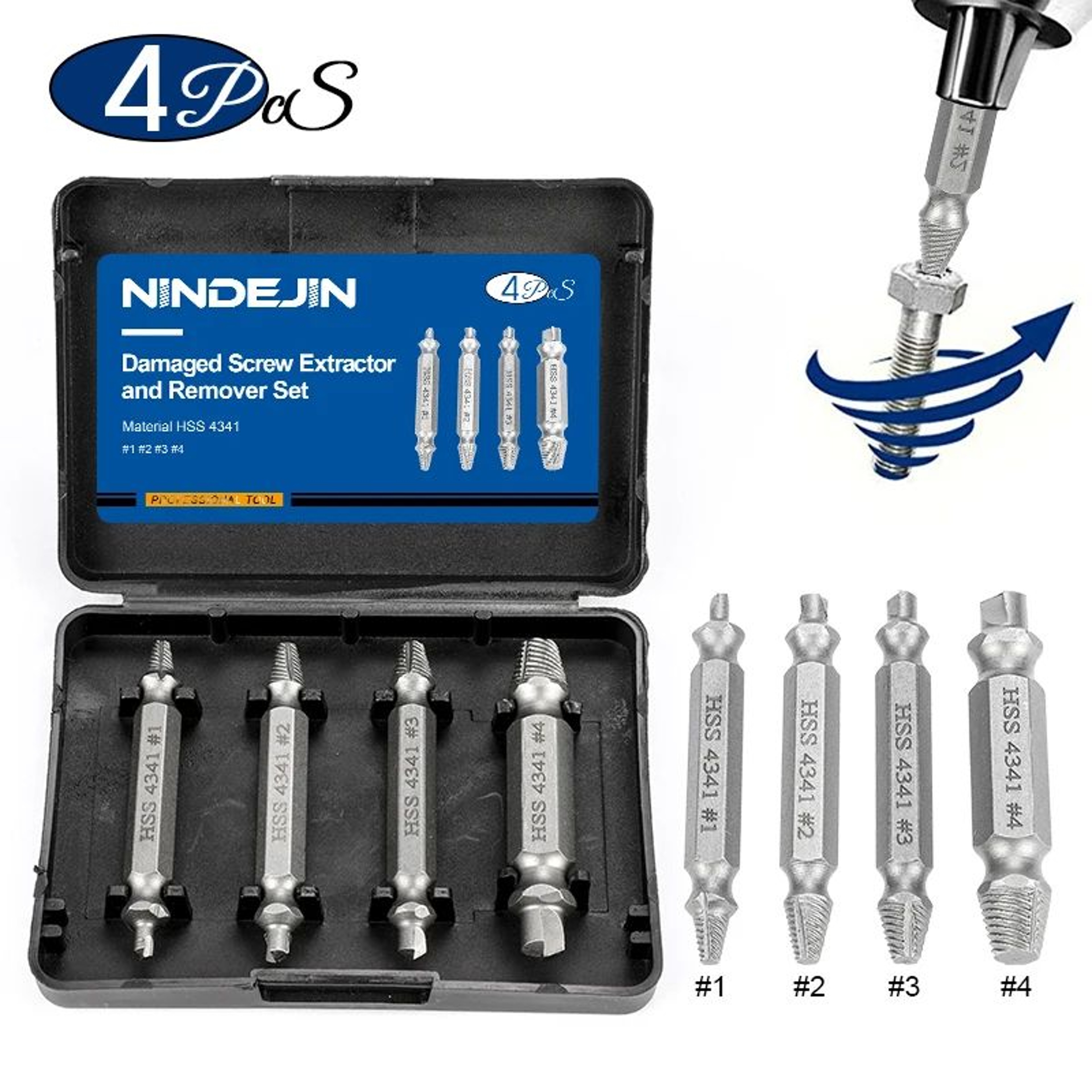 NINDEJIN Damaged Screw Extractor Drill Bit Set 46pcs For Stripped Screws  Bolts 6