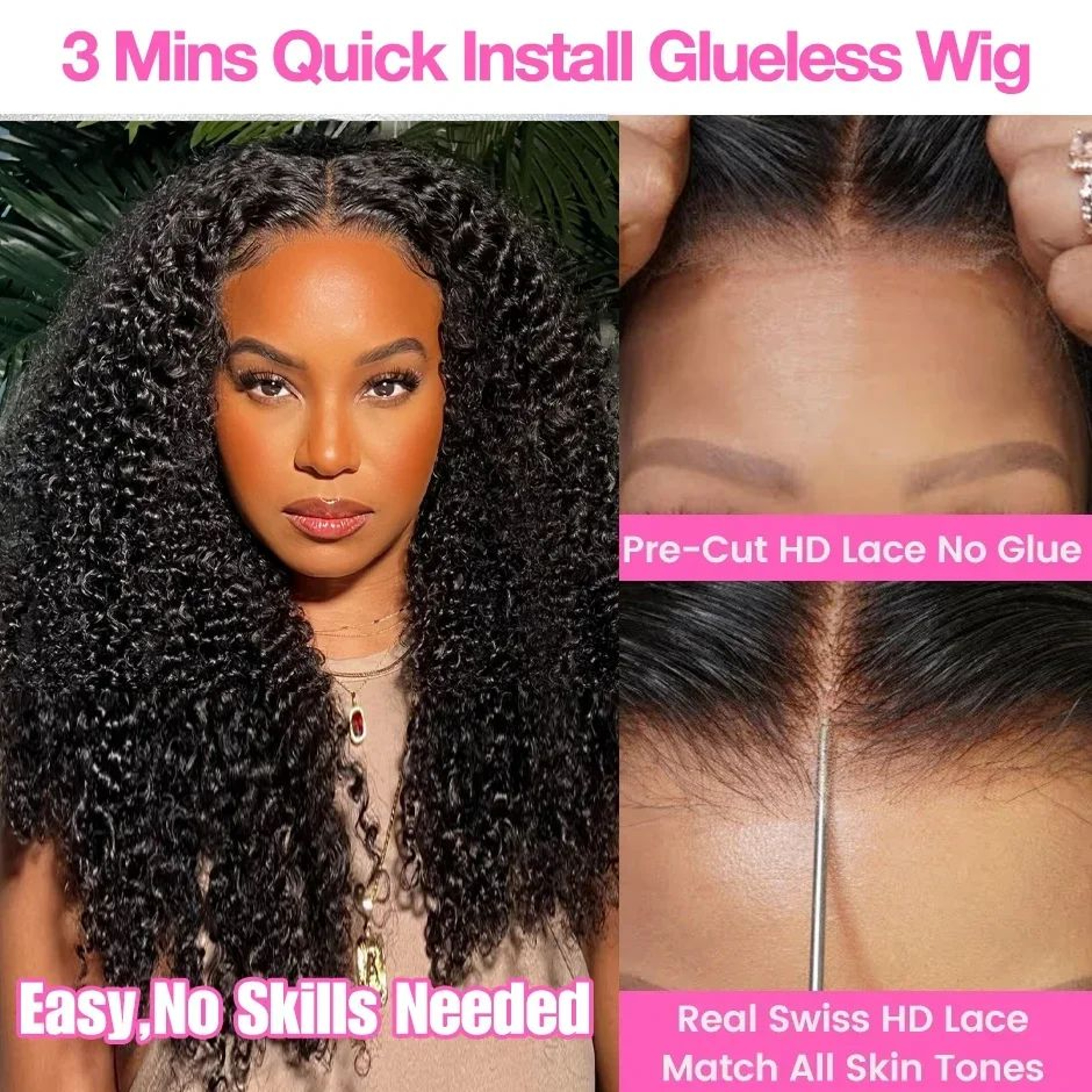 Kinky Curly 13x6 HD Lace Frontal Glueless Human Hair Wig  4C Afro Curly Volume 1