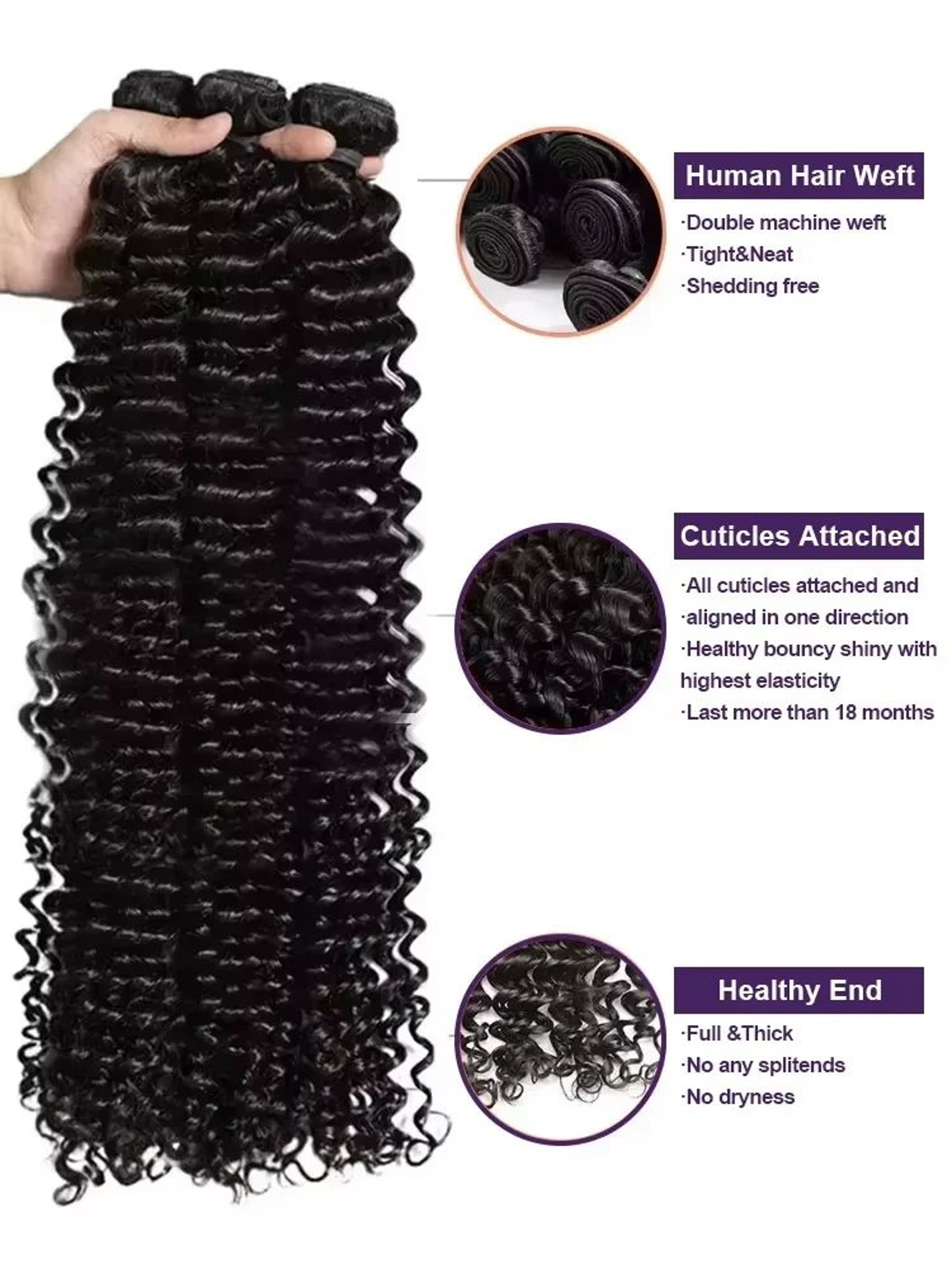 3034 Inch Deep Wave Human Hair Bundles Raw Unprocessed Double Weft Virgin Weave Extensions 0