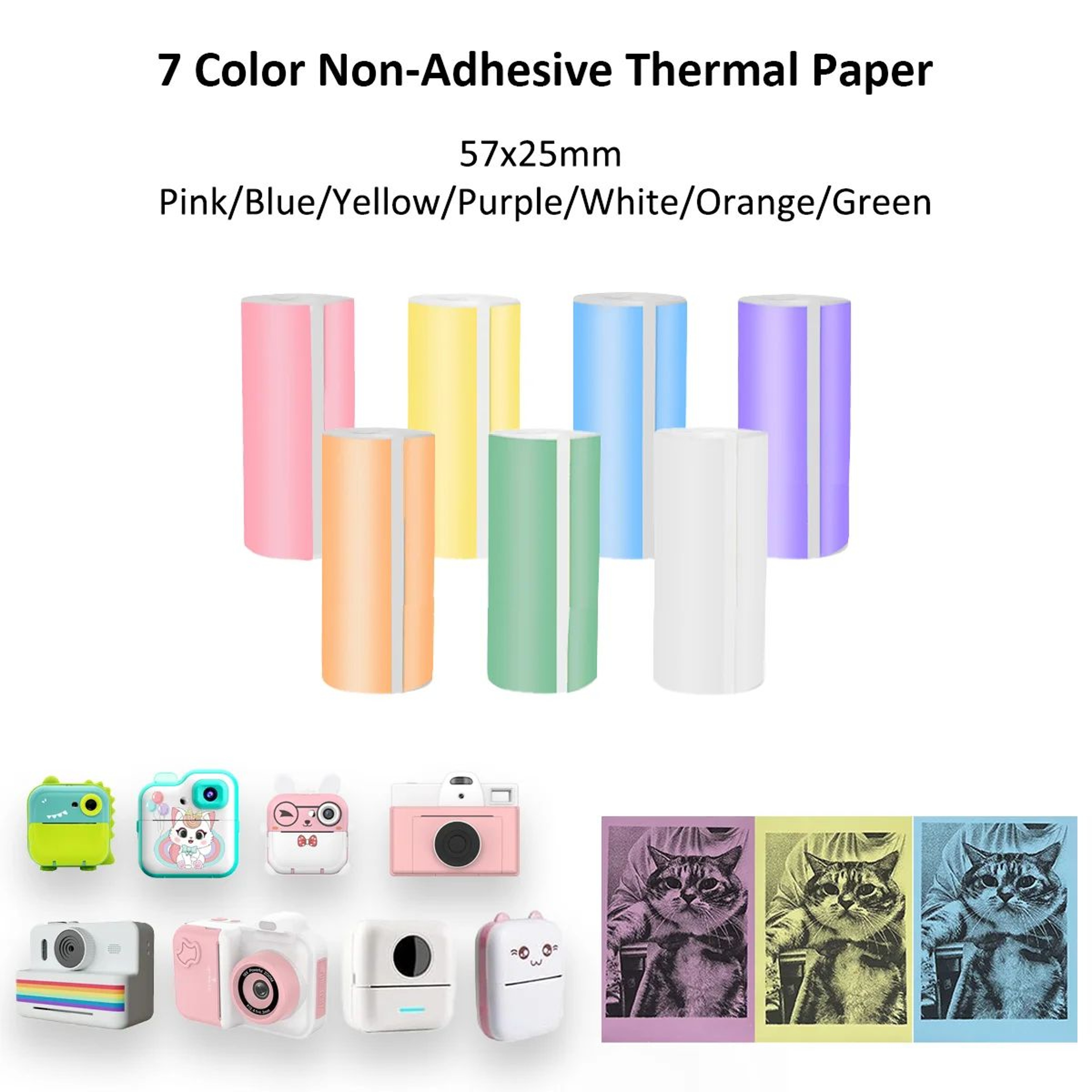Kids Instant Camera Paper Refill Rolls 57x25mm BPA Free Thermal Printer Paper White NonAdhesive 19