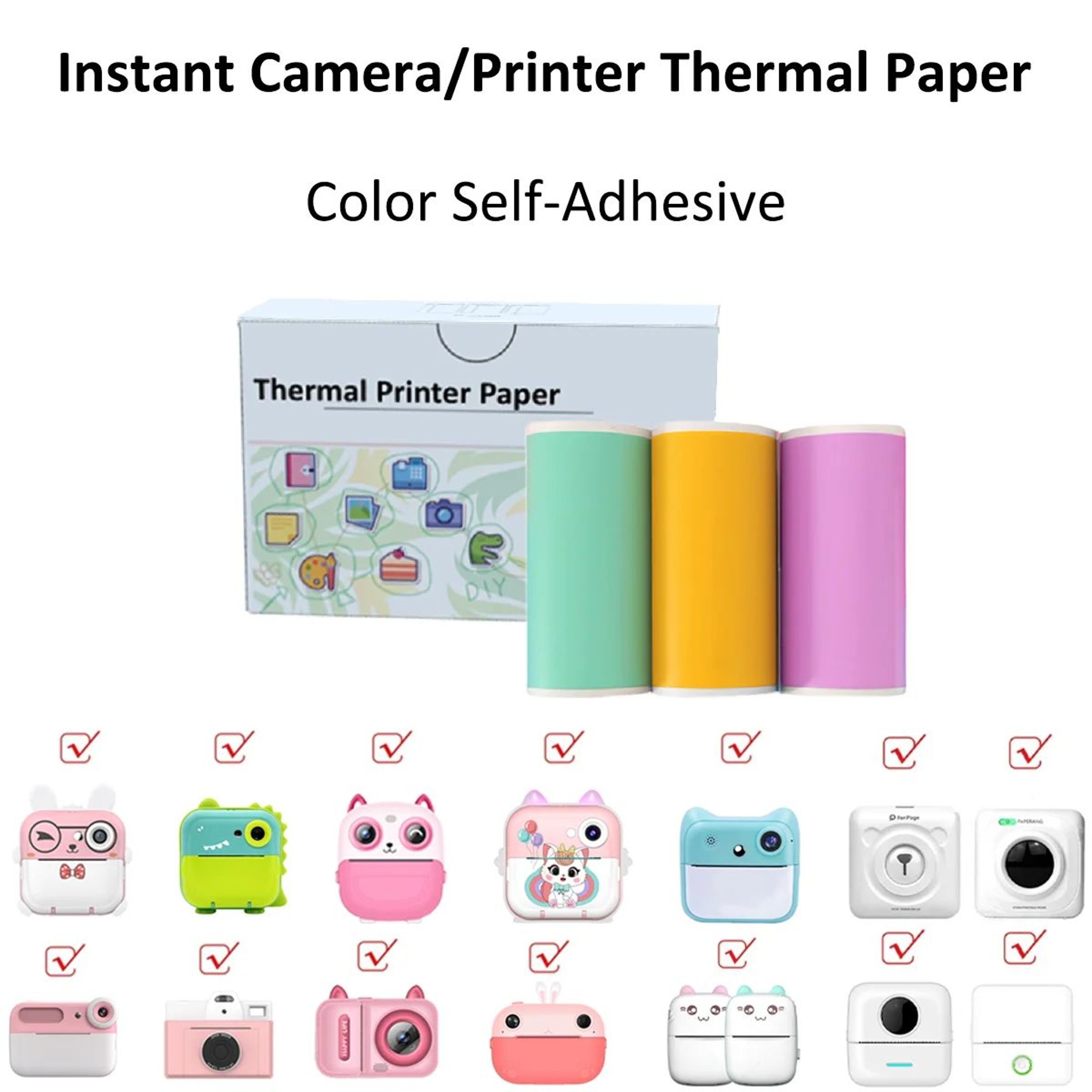 Kids Instant Camera Paper Refill Rolls 57x25mm BPA Free Thermal Printer Paper White NonAdhesive 11