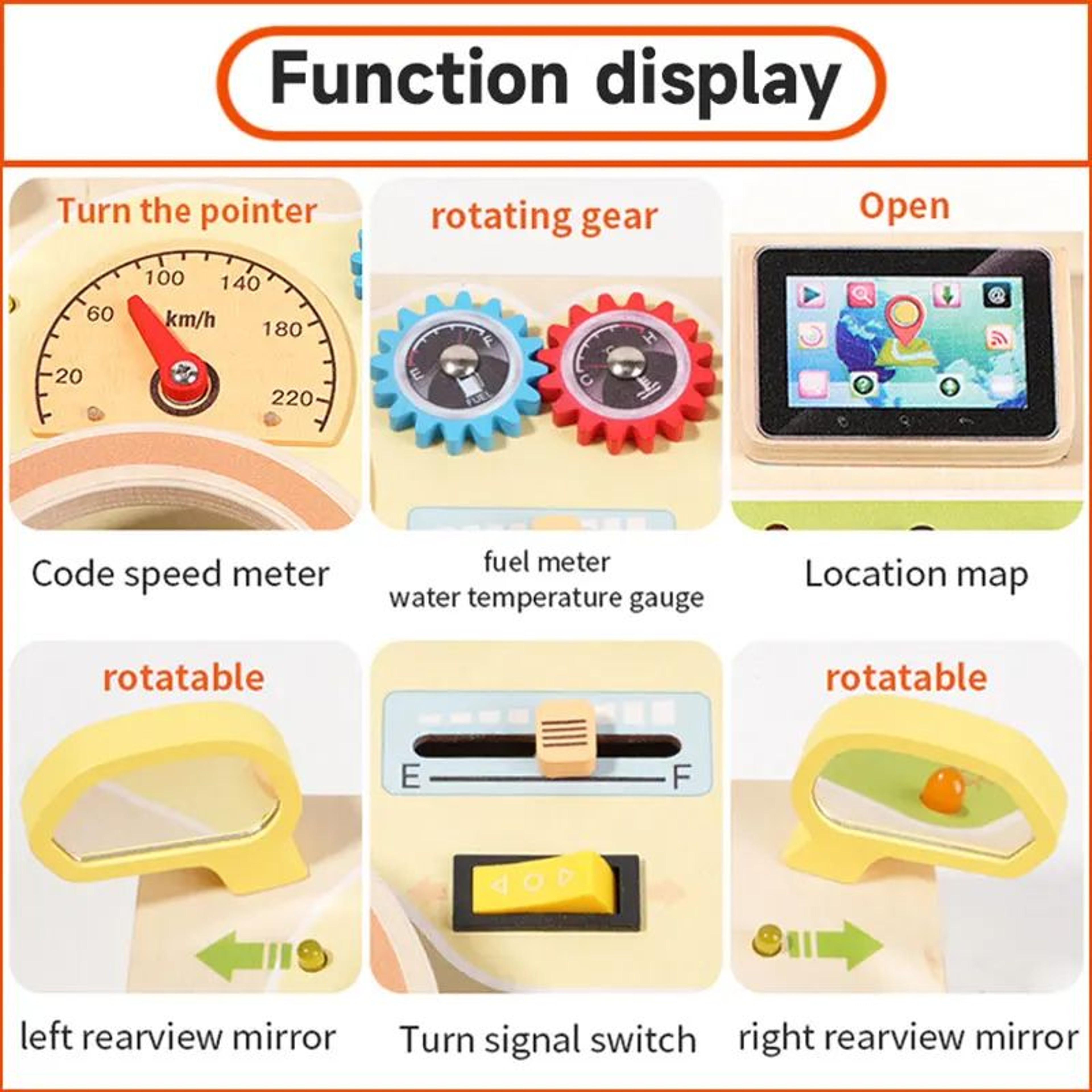 Montessori Busy Board Steering Wheel Dashboard With Lights  Switches  Portable Driving Activity Toy 3