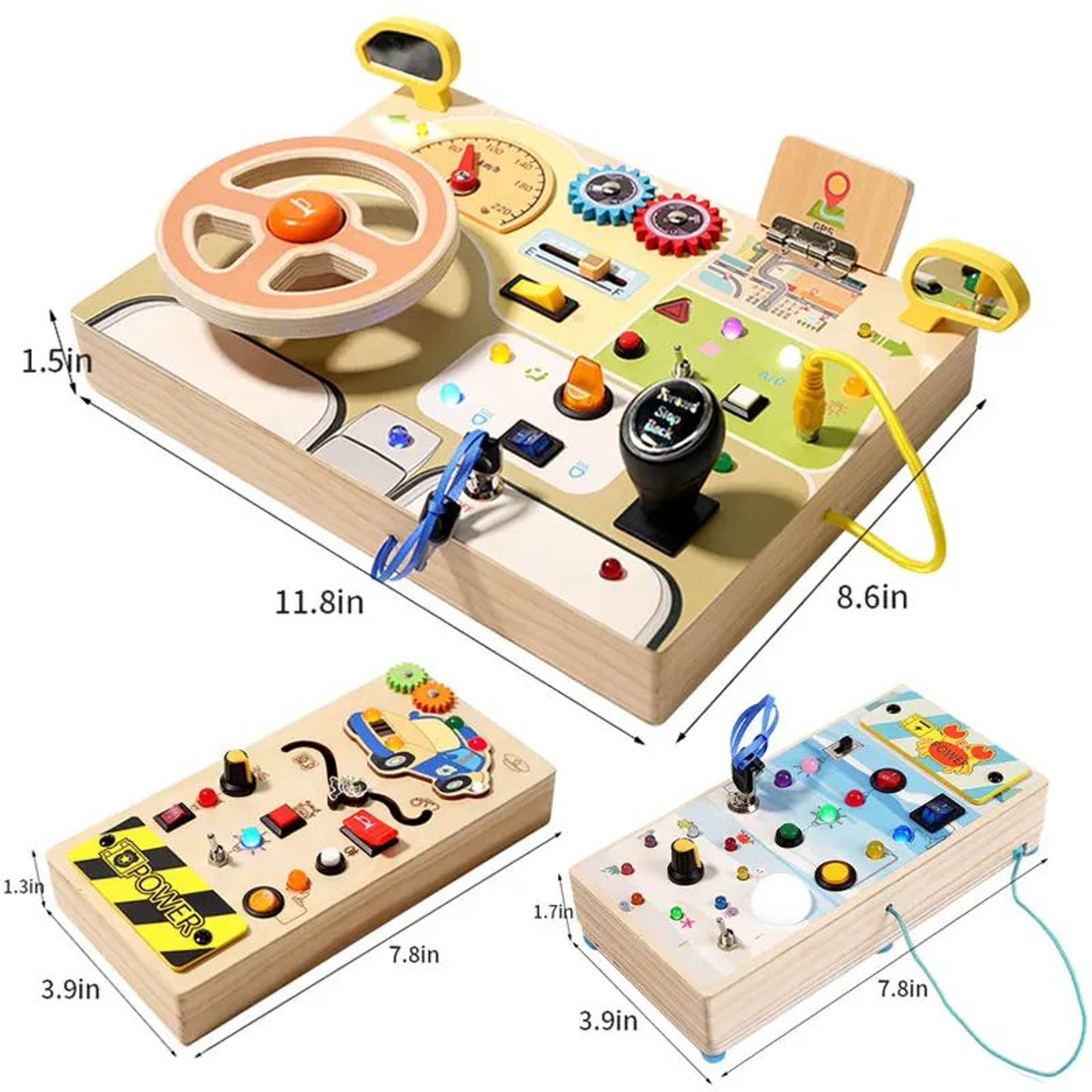 Montessori Busy Board Steering Wheel Dashboard With Lights  Switches  Portable Driving Activity Toy 5