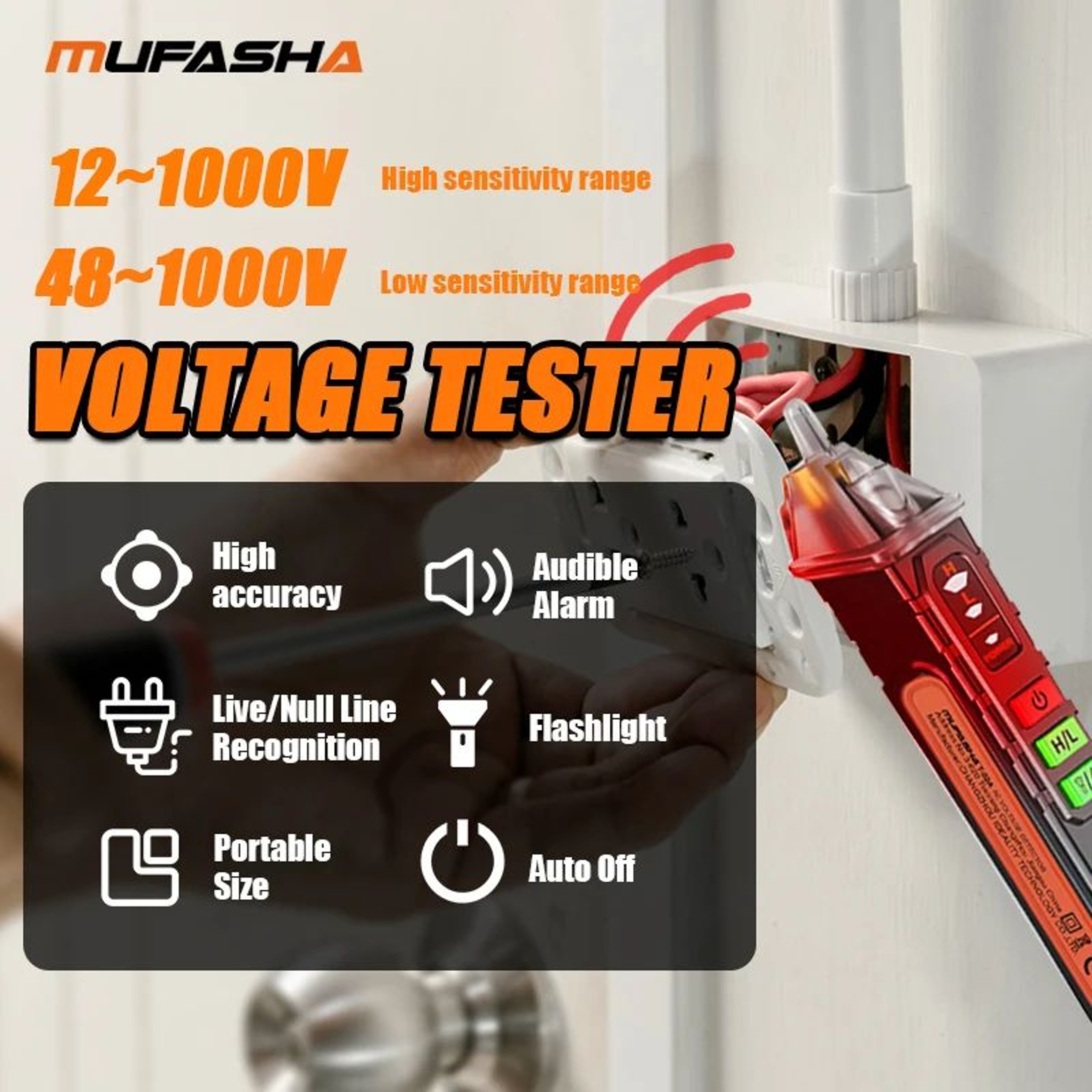 MUFASHA Non Contact Voltage Tester Pen 121000V AC Live Wire Detector With Breakpoint Finder 1