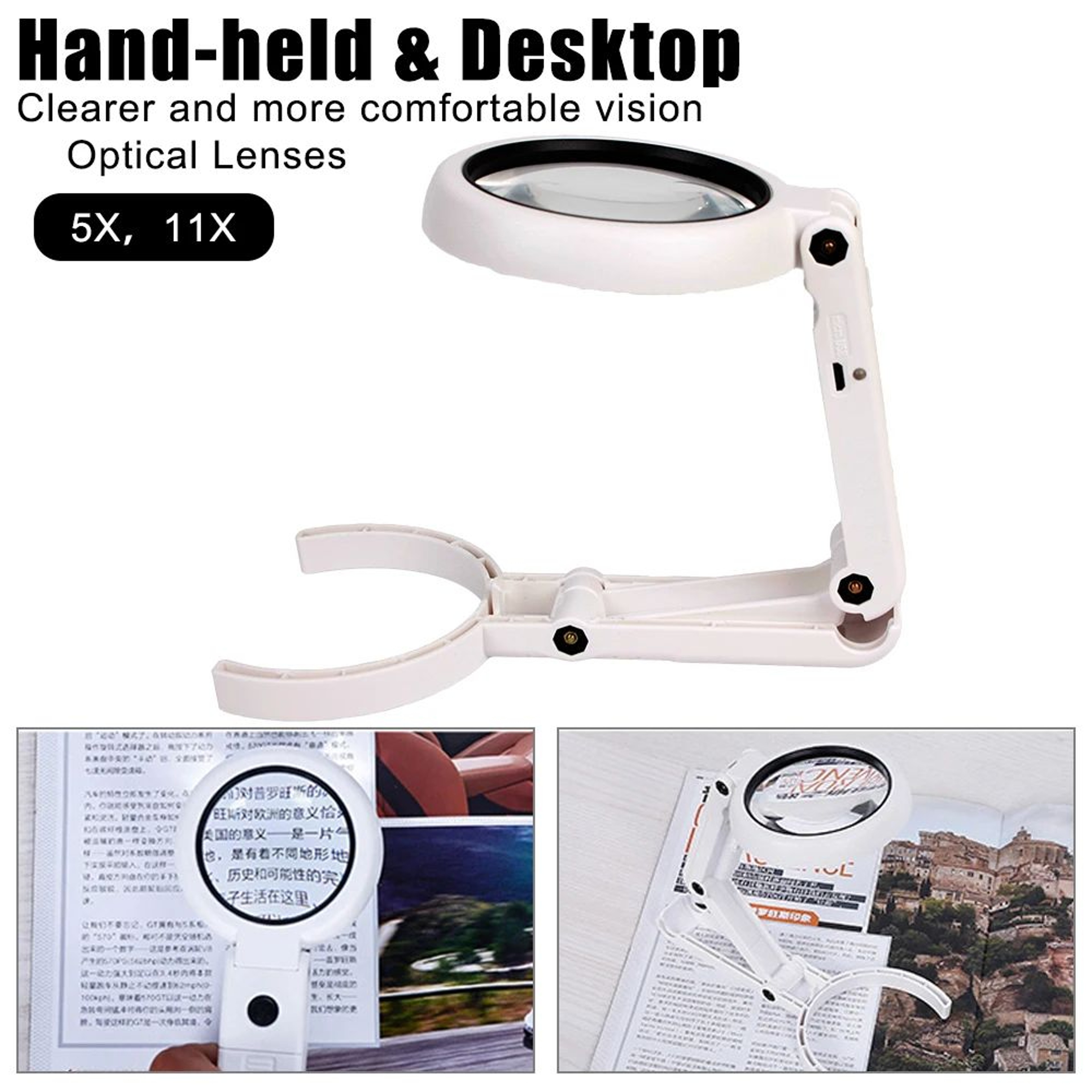 Foldable Lighted Magnifying Glass With Stand 5x11x Dual Lens For Reading  Jewelry Appraisal 1
