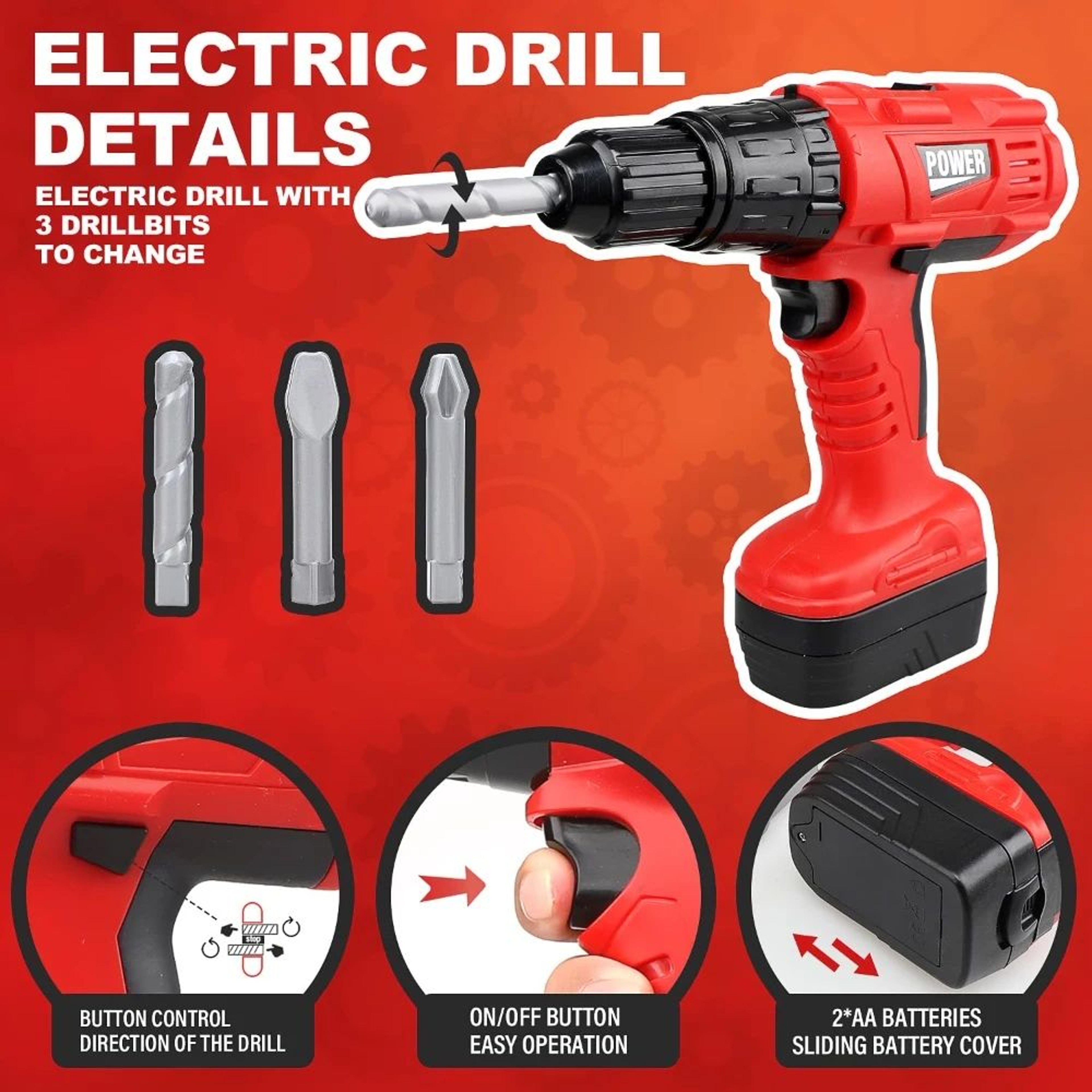 41Piece Kids Tool Set With Toy Drill Pretend Play Construction Tools Kit 1