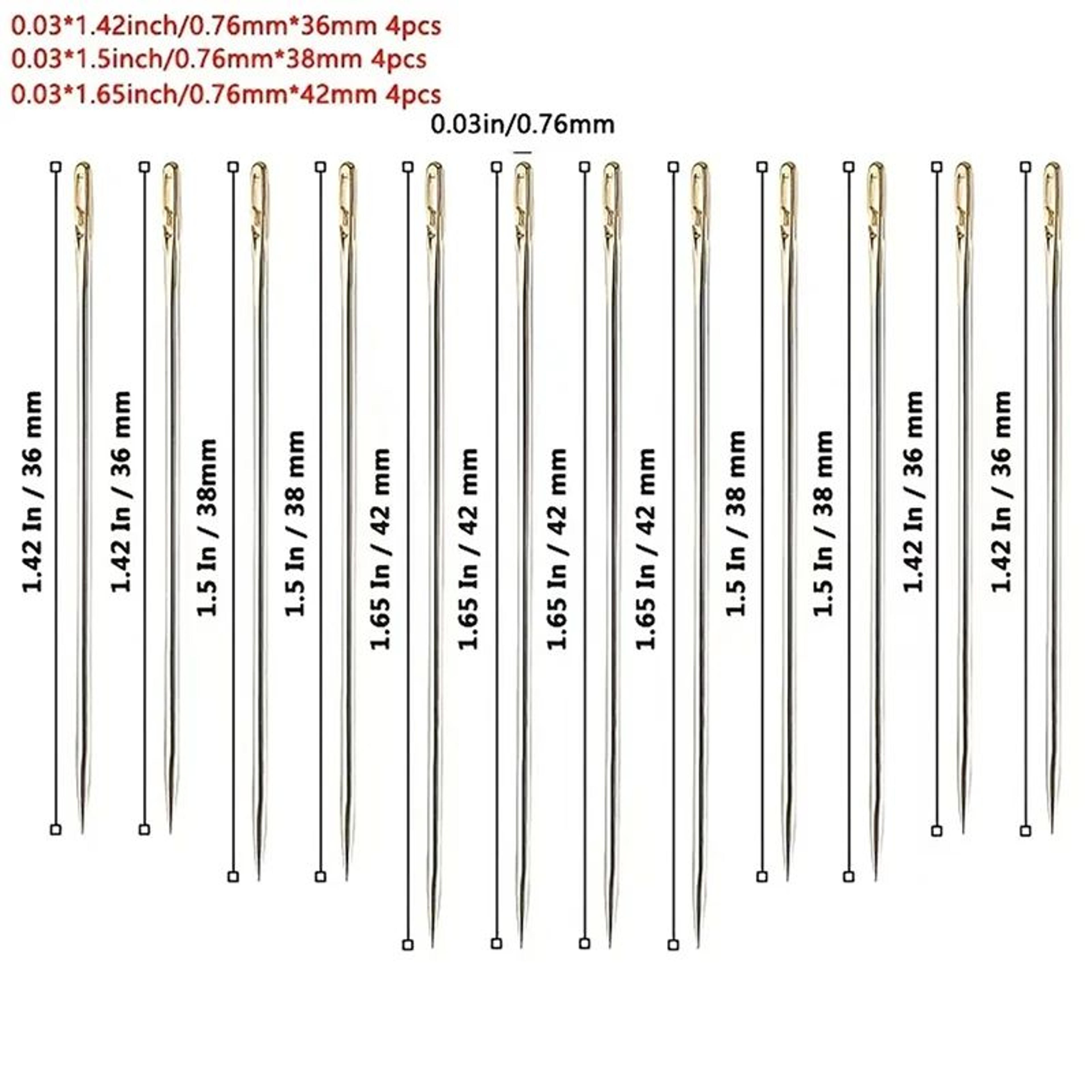 12pcs Self Threading Needles Set  SideThreading Hand Sewing Needles In 3 Sizes 4